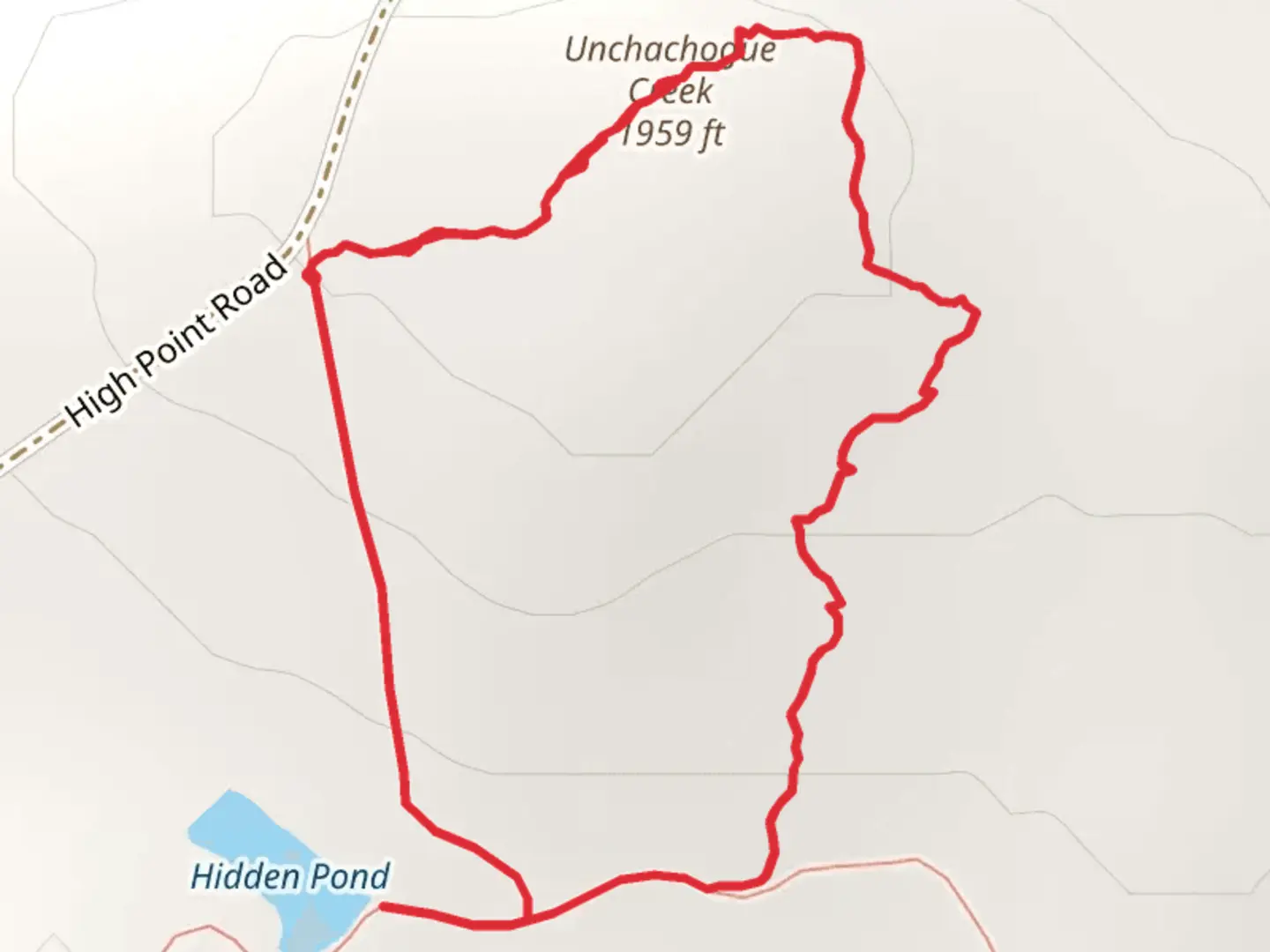 An image depicting the trail Hidden Pond and Unchachogue Creek Loop and its surrounding area.
