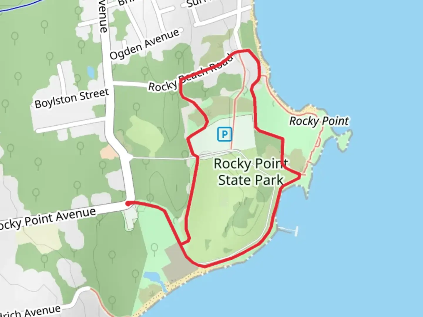 An image depicting the trail Rocky Point State Park Loop and its surrounding area.