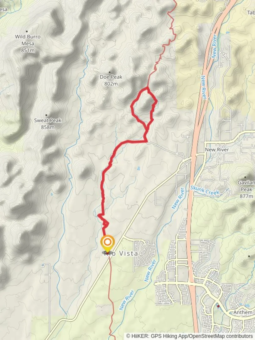 An image depicting the trail Black Canyon Trail from Rio Vista and its surrounding area.