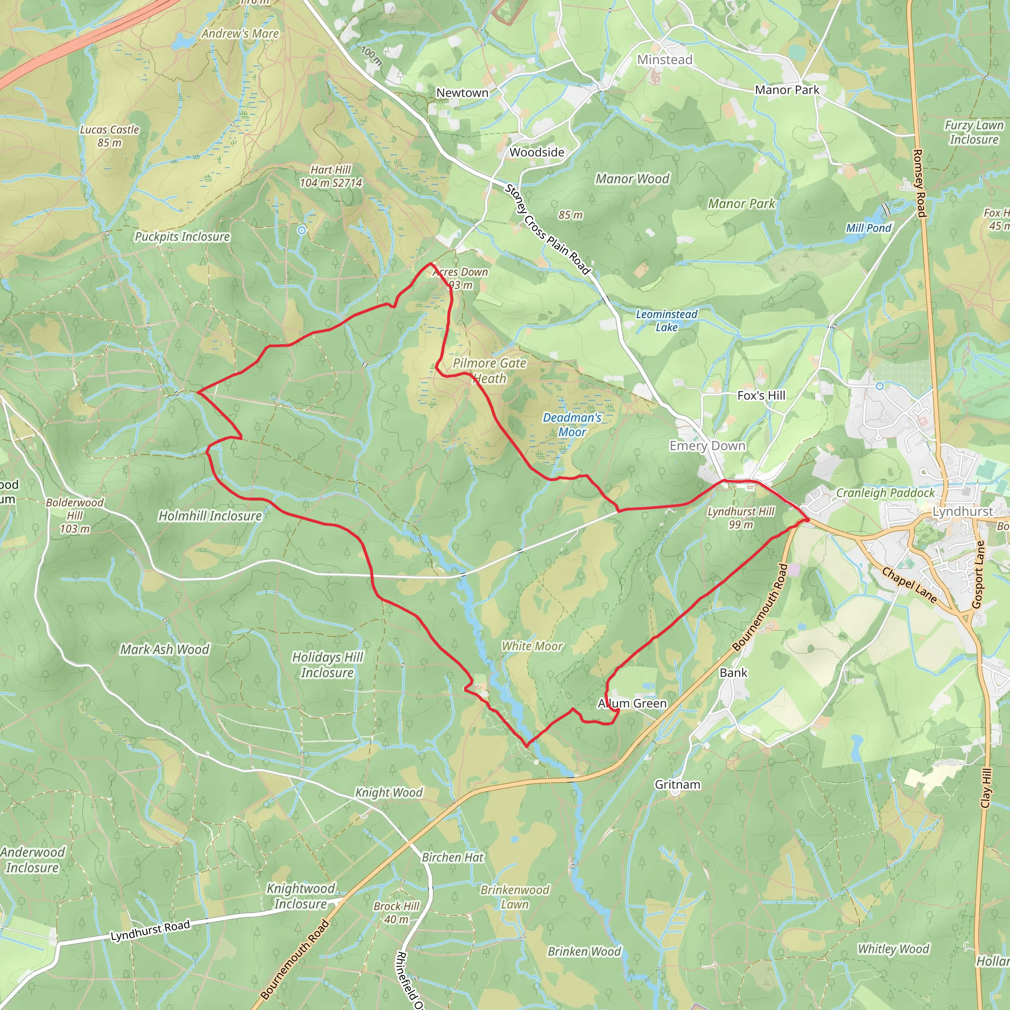 New Forest National Park, Acres Down Loop - Emery Down mobile static map