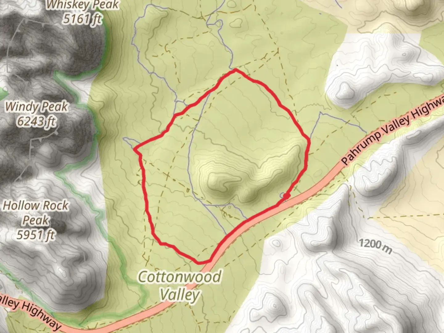 An image depicting the trail Cottonwood Valley - Beginner and Latenight Loop Trail and its surrounding area.