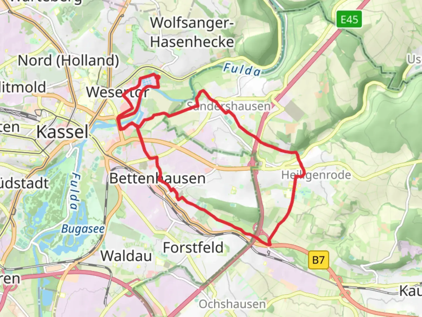 An image depicting the trail Sandershausen Loop and its surrounding area.