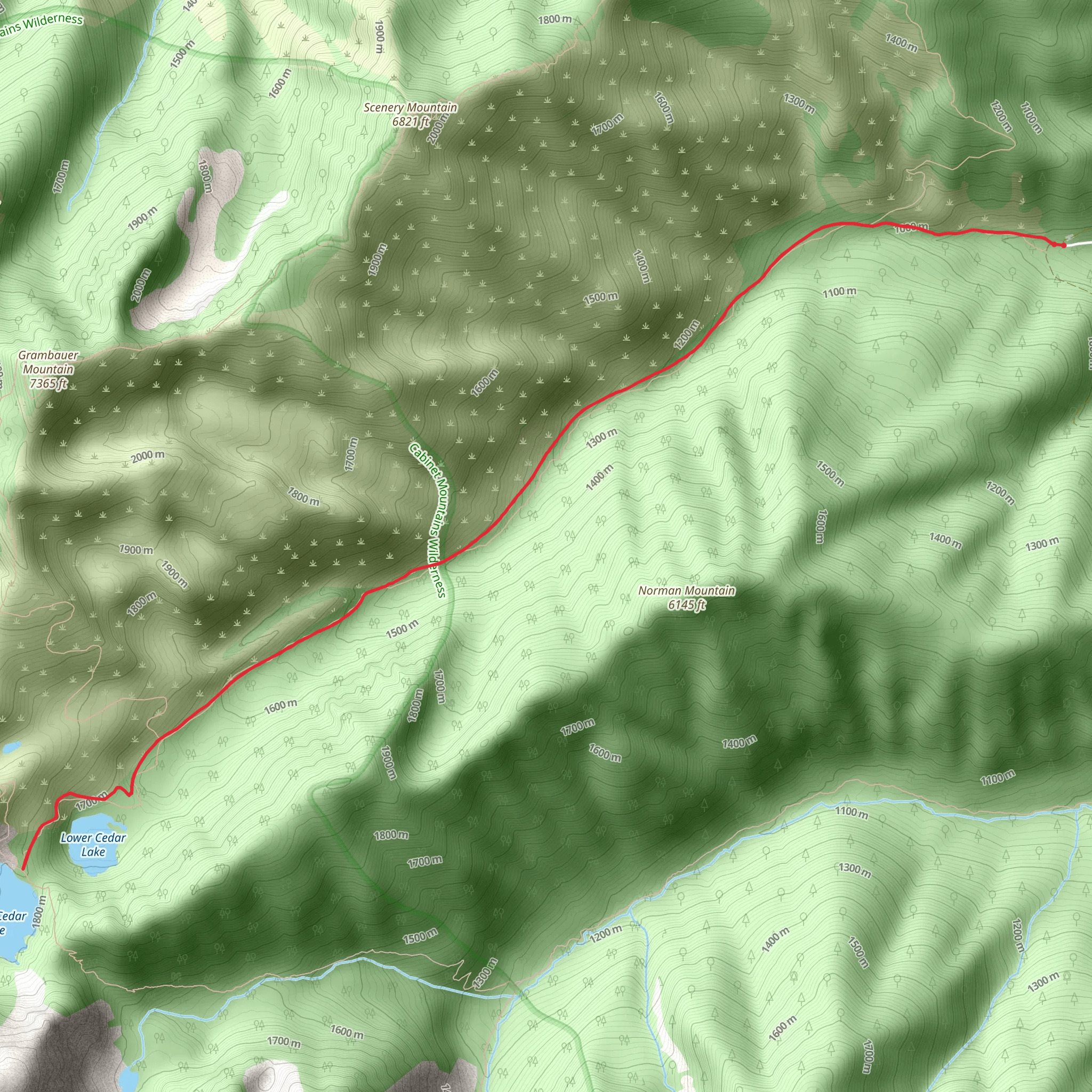 Upper and Lower Cedar Lake via Cedar Creek Trail mobile static map