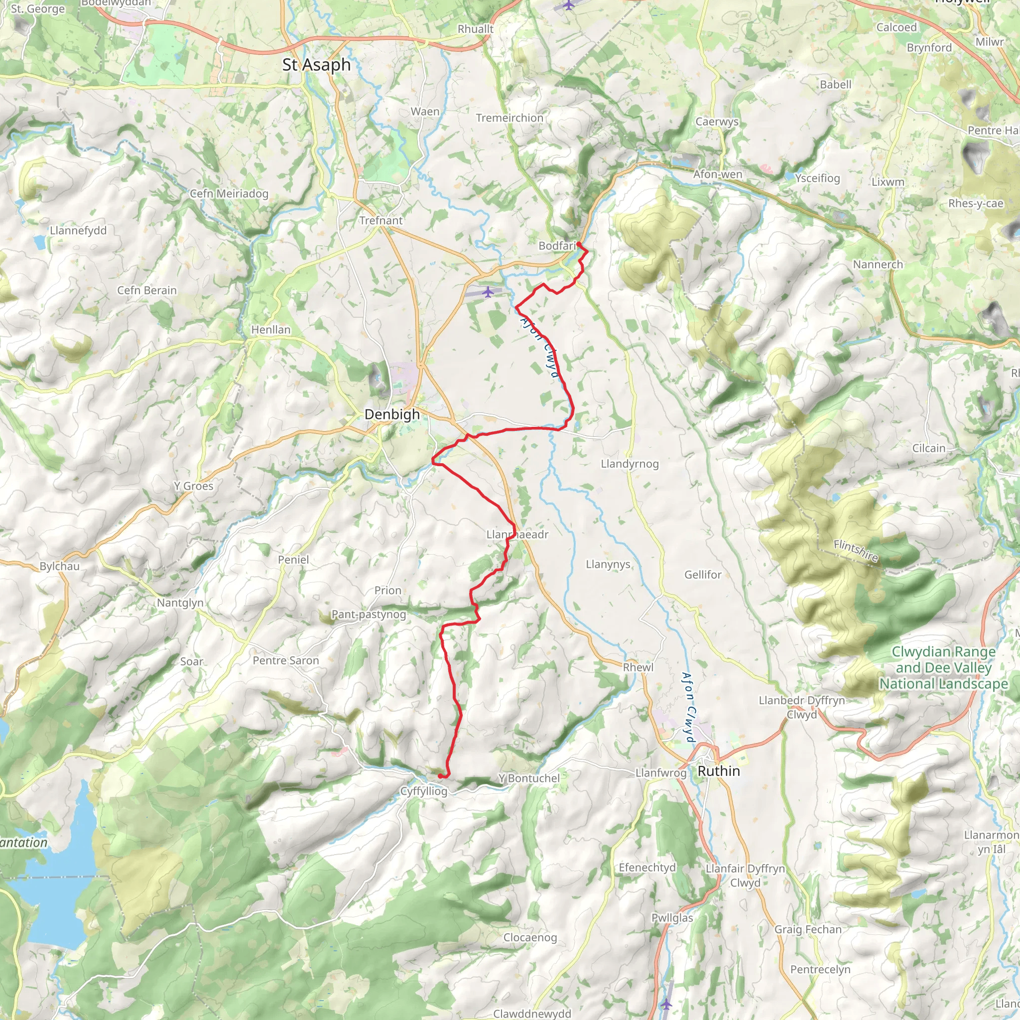 Hiraethog Trail - Stage 3 (Cyffylliog to Bodfari) mobile static map