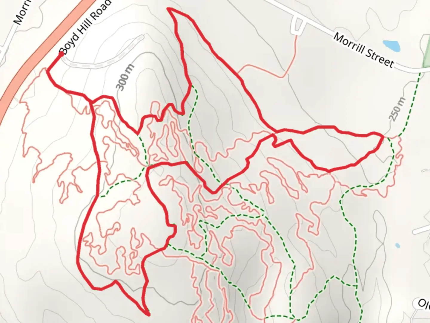 An image depicting the trail Farm Vewe Hilltop Trail and its surrounding area.