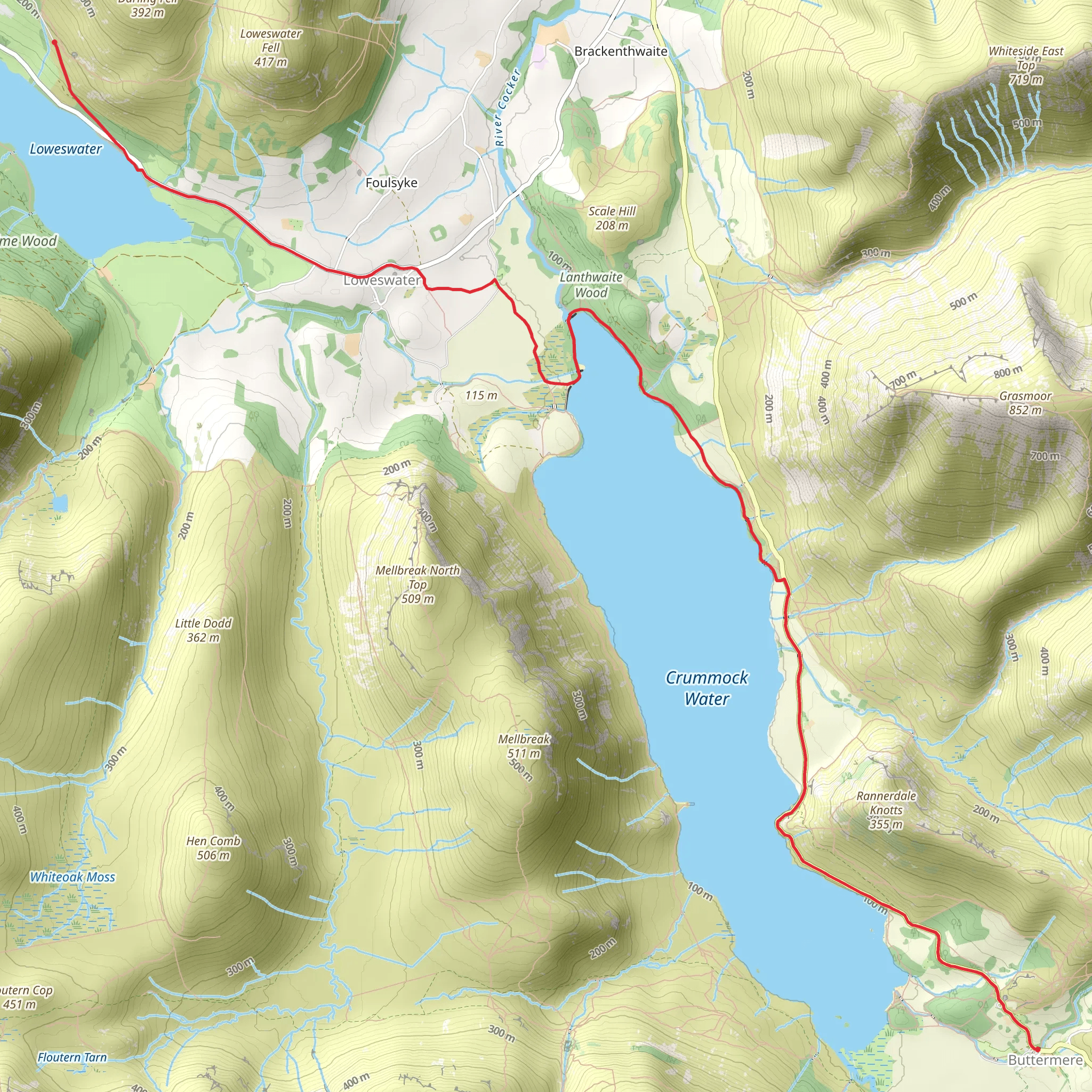 Crummock and Lowes Water Walk from Buttermere mobile static map