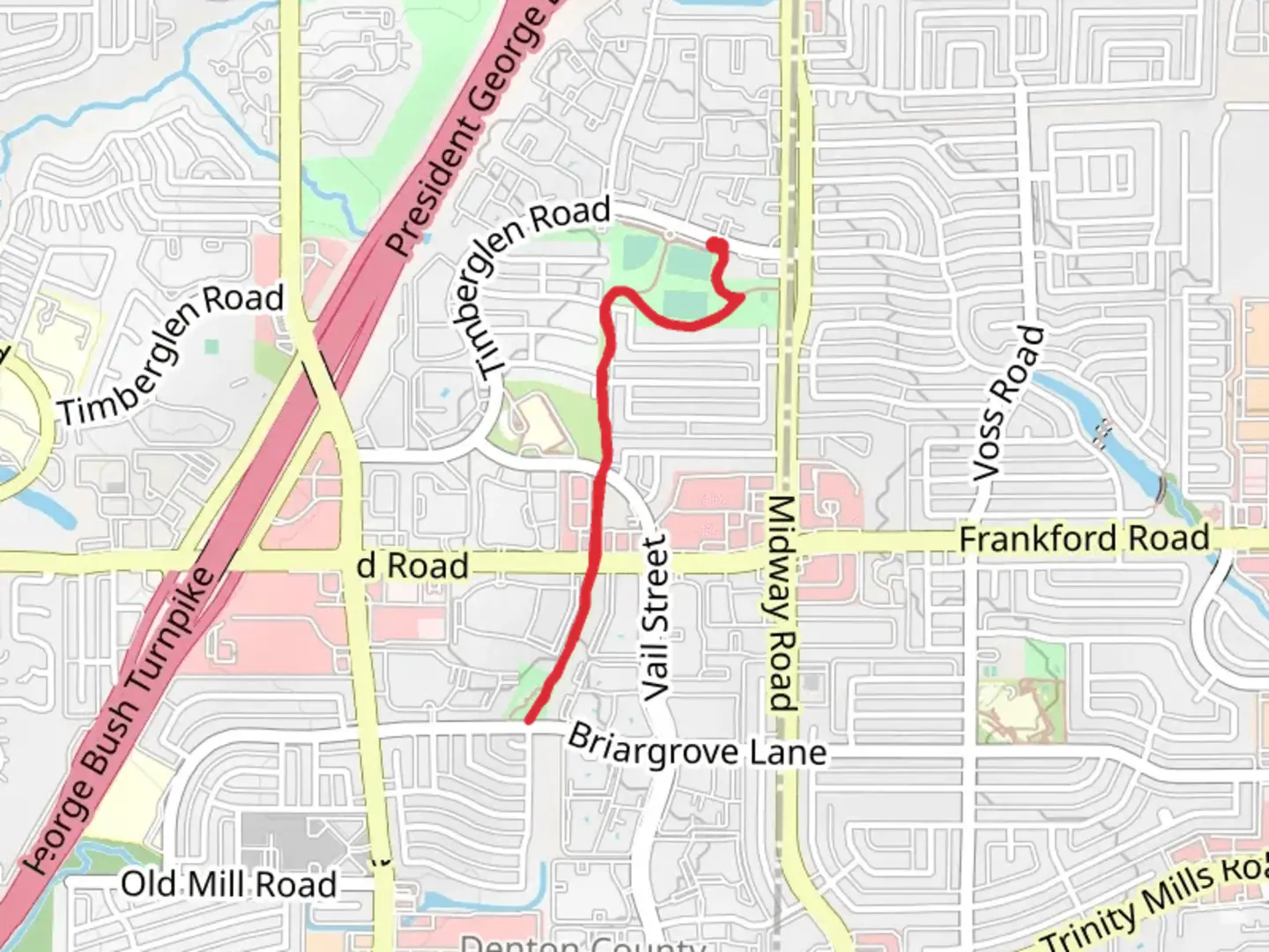 An image depicting the trail Timberglen Park Walk and its surrounding area.