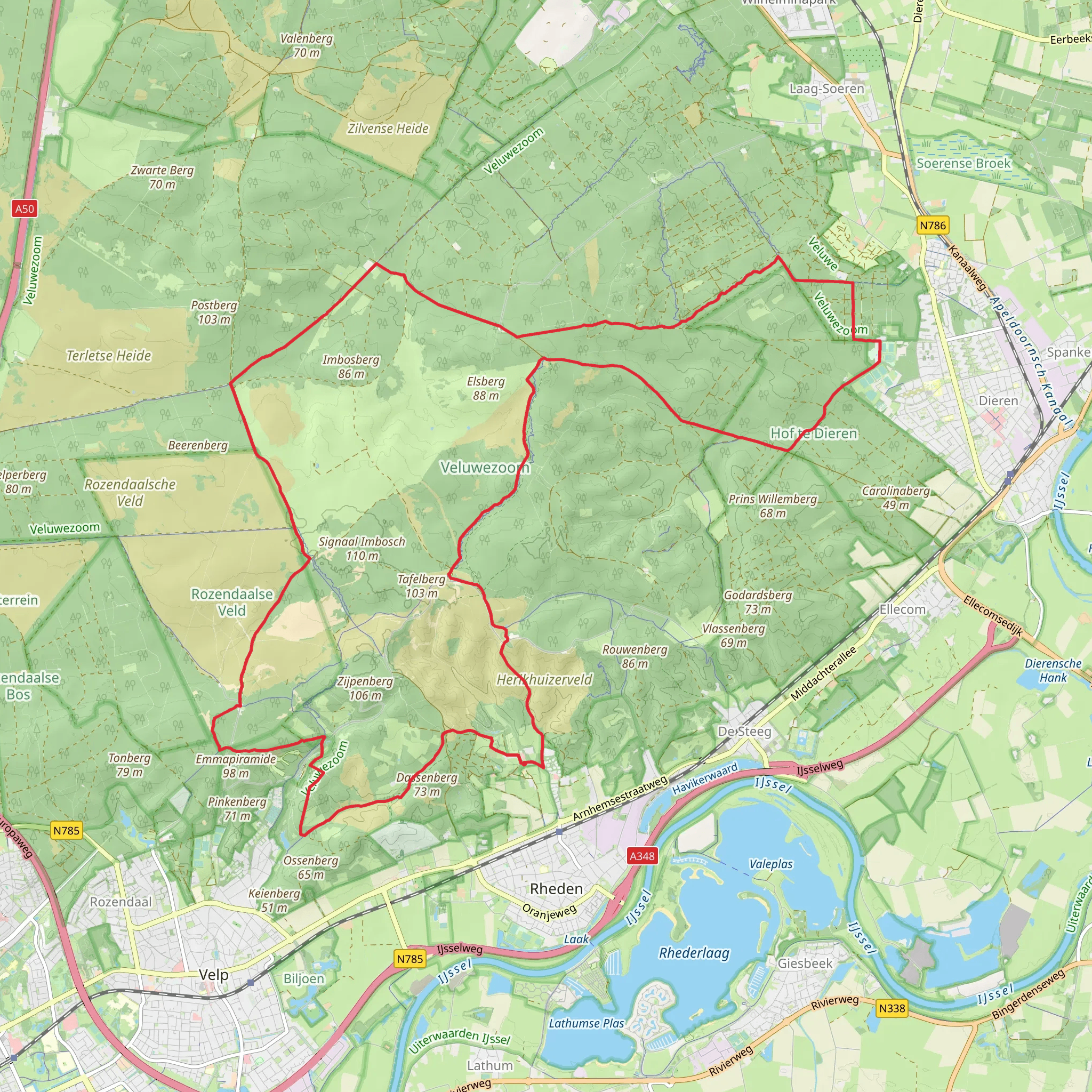 Rozendaalsche Veld, Beerenberg and Herikhuizerveld Loop mobile static map