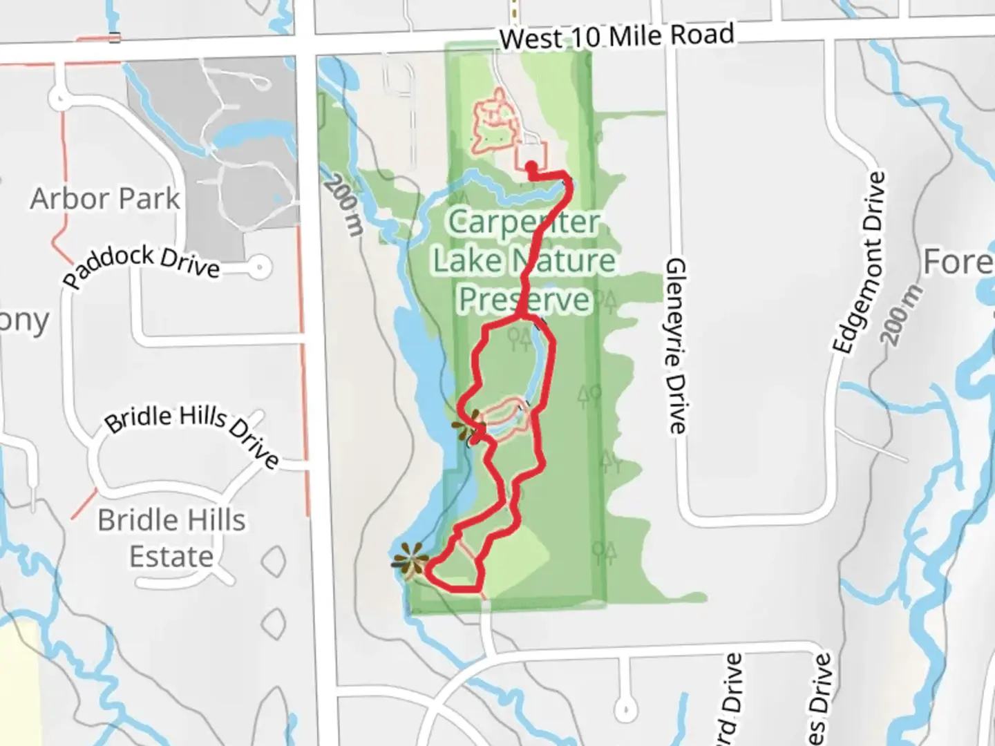 An image depicting the trail Red and Yellow Loop via Carpenter Lake and its surrounding area.