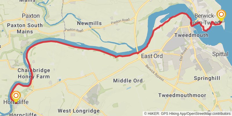 Ravenglass to Berwick - upon - Tweed Walk stage 19 Map