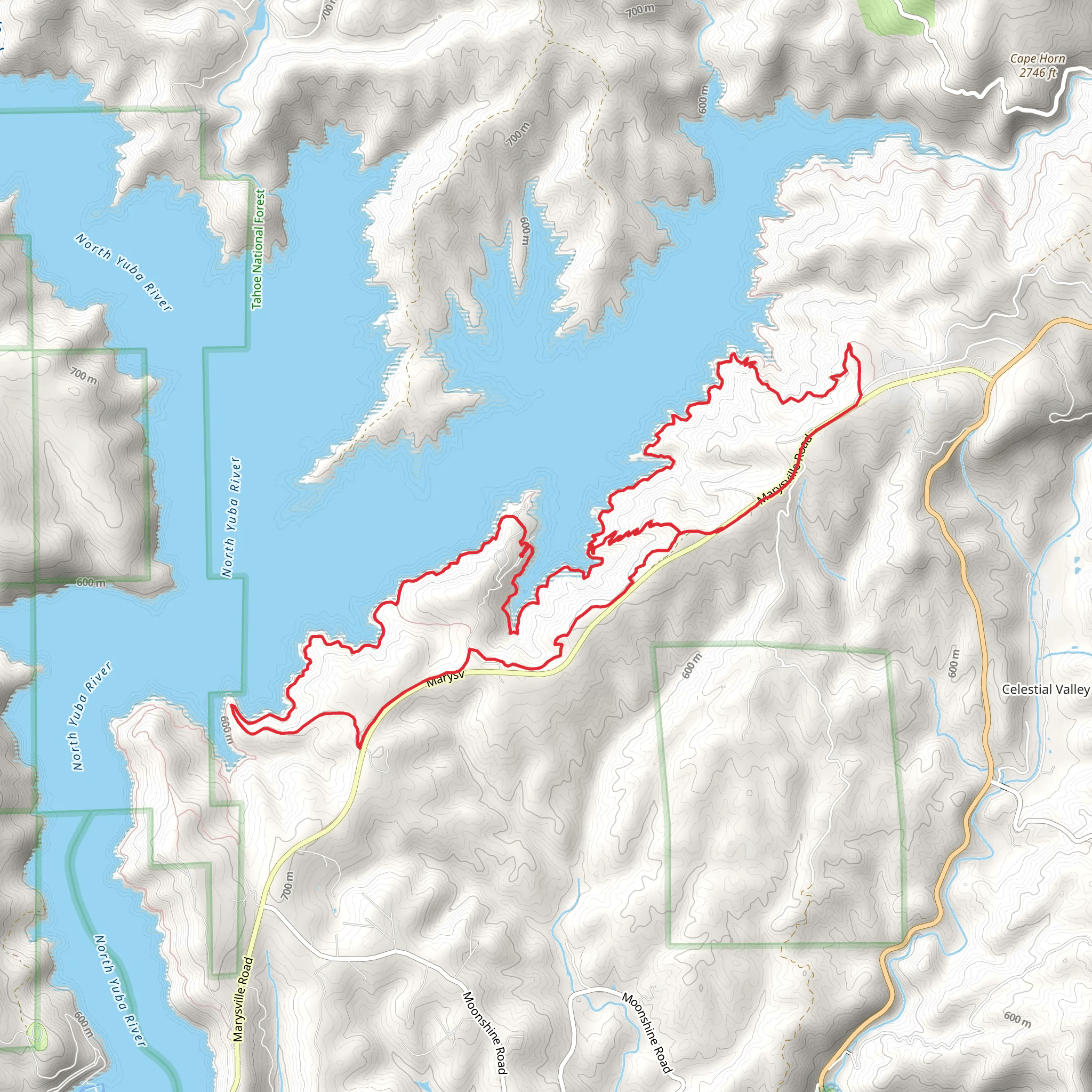 Bullards Bar Trail, Schoolhouse Trail and Rebel Ridge Trail Loop mobile static map