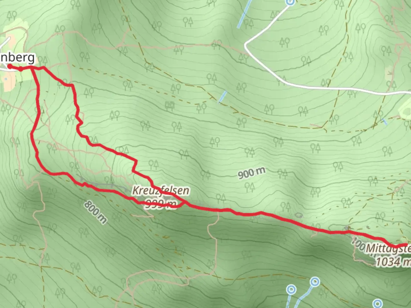 An image depicting the trail RH Raeuber Heig Wanderweg and its surrounding area.
