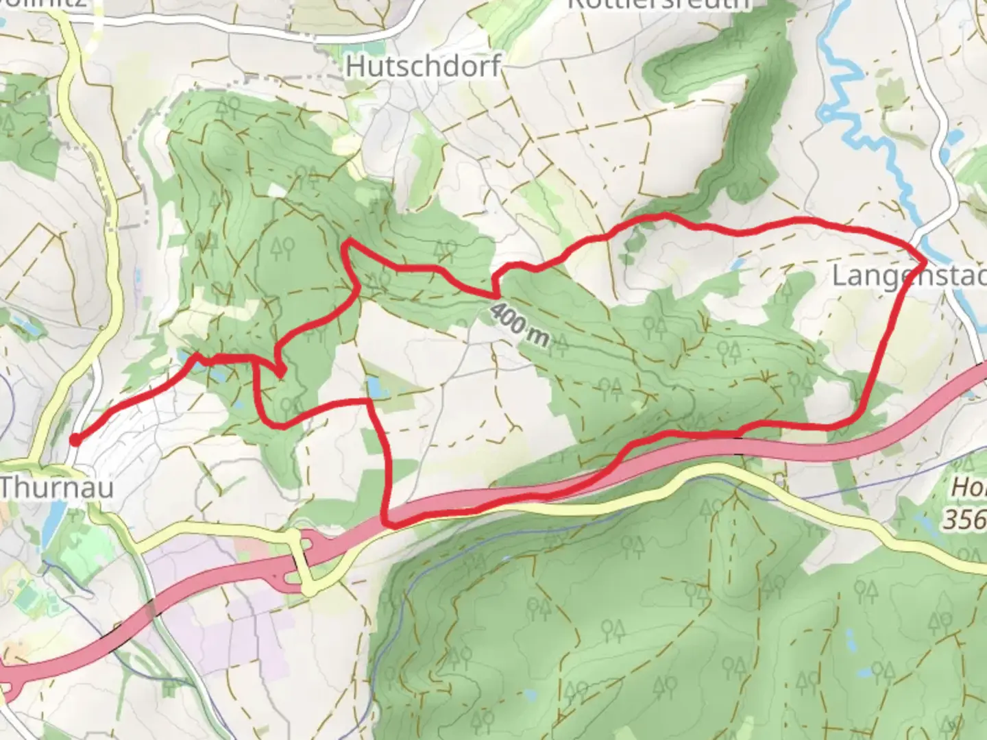 An image depicting the trail Thurnau Rundweg Blauer Ring and its surrounding area.