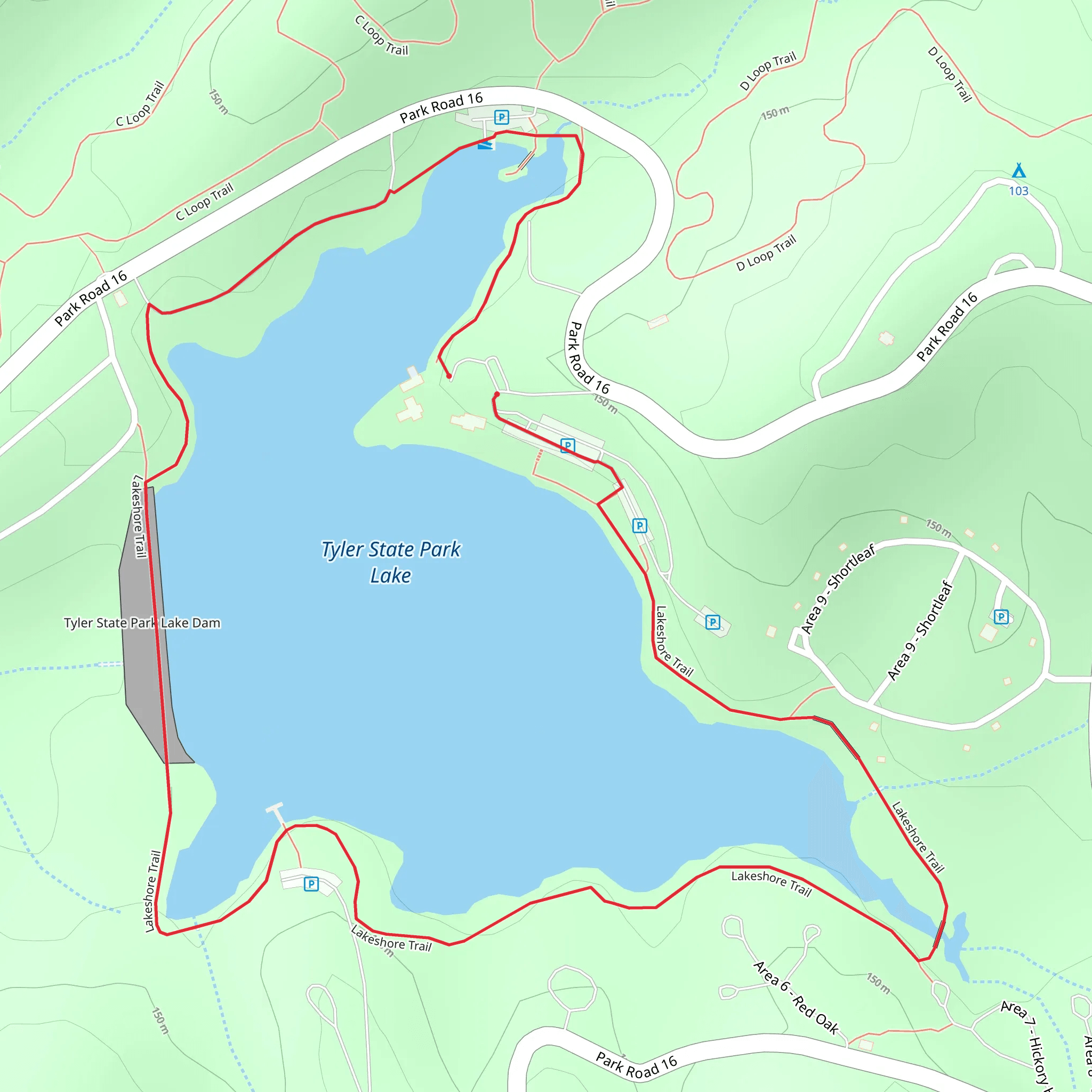 Tyler State Park Lake Loop mobile static map