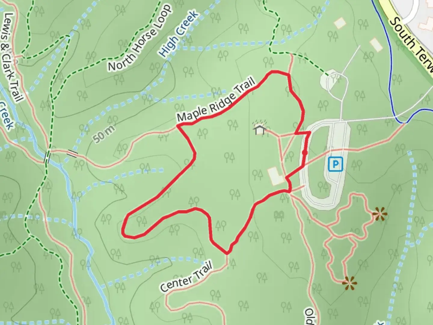 An image depicting the trail Maple Ridge Loop Trail and its surrounding area.