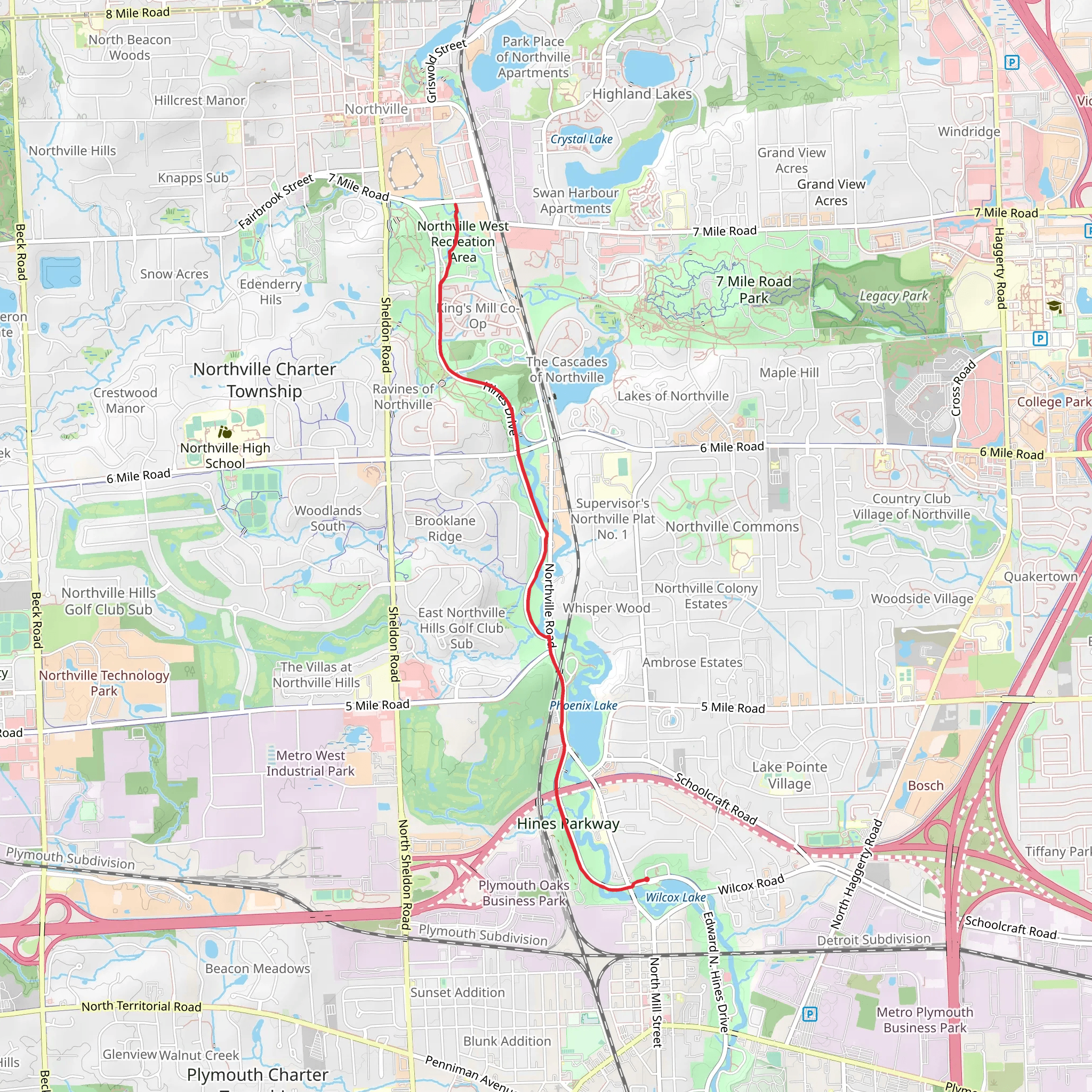 Hines Park Trail - Wilcox Lake mobile static map