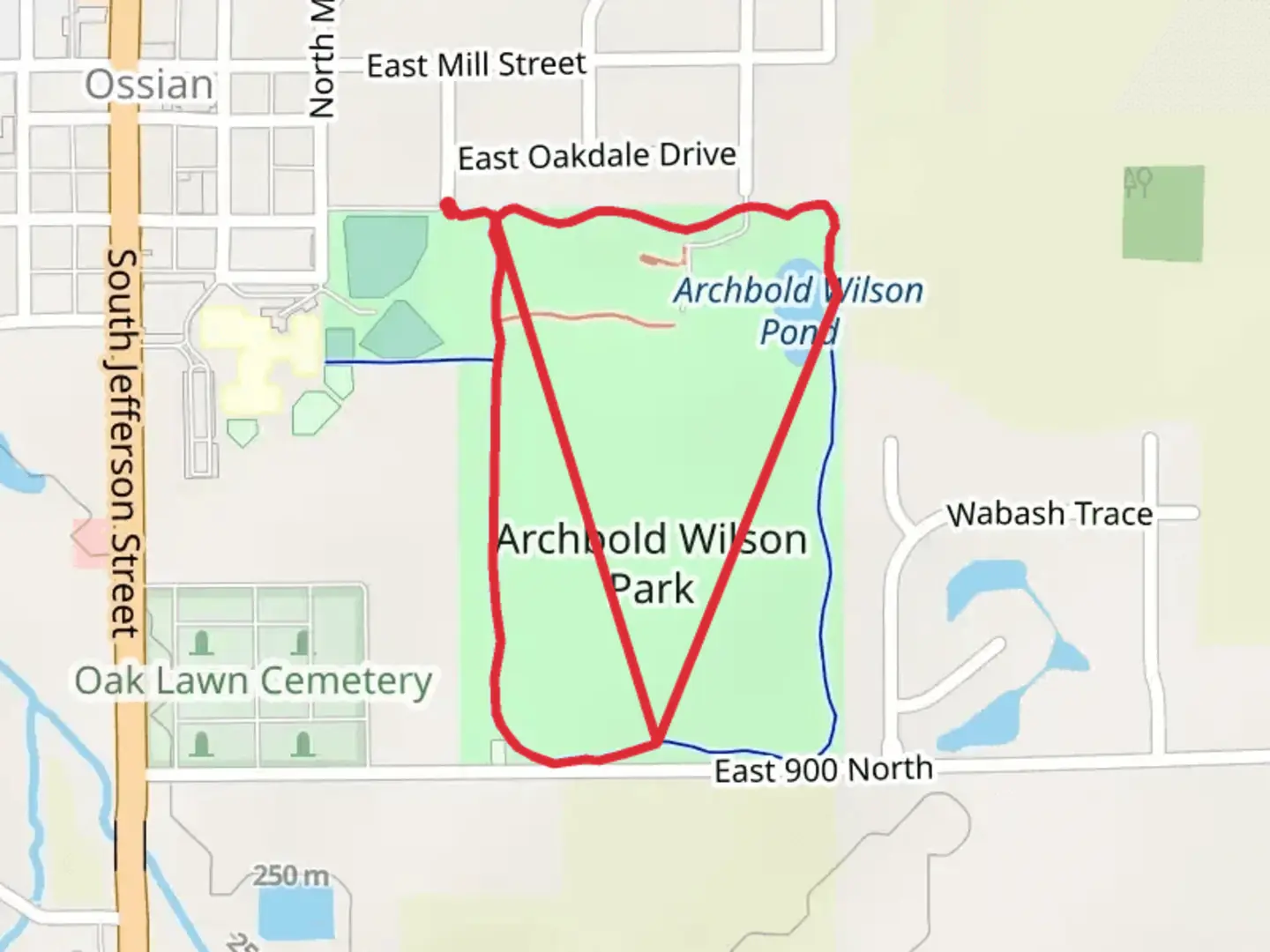An image depicting the trail Archbold Wilson Park Loop and its surrounding area.