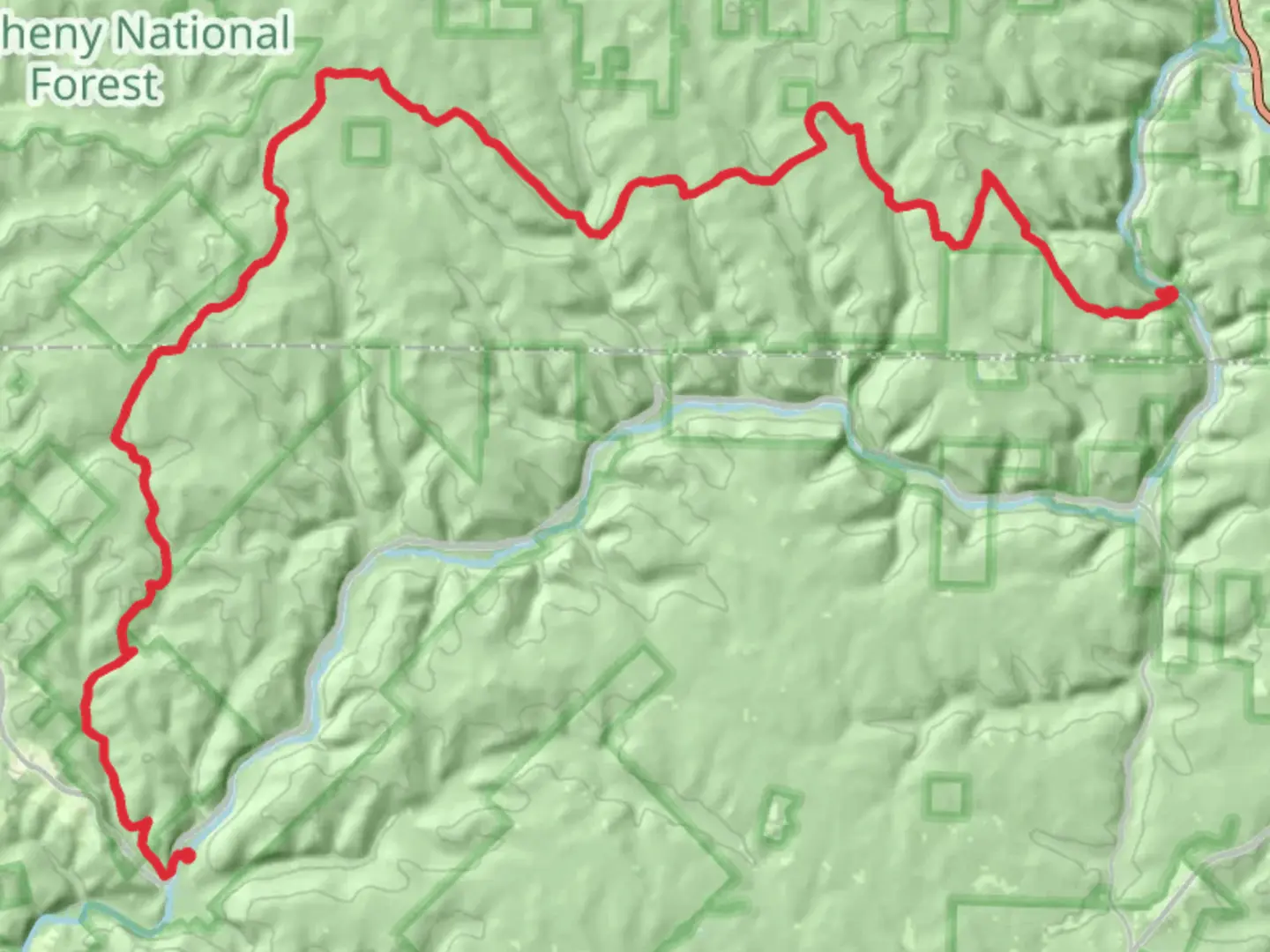 An image depicting the trail Henrys Mills to Tionesta Creek via NCT and its surrounding area.