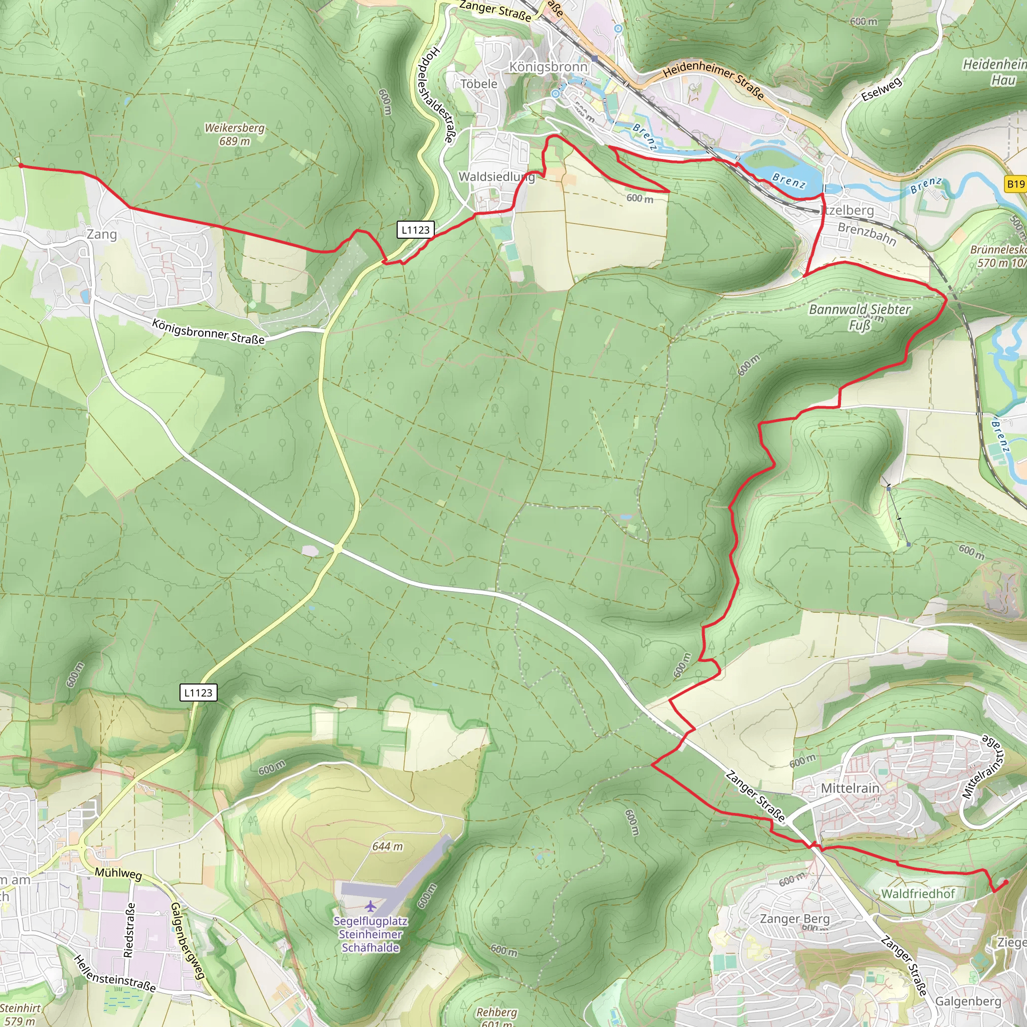 Zang to Waldfriedhof Walk mobile static map