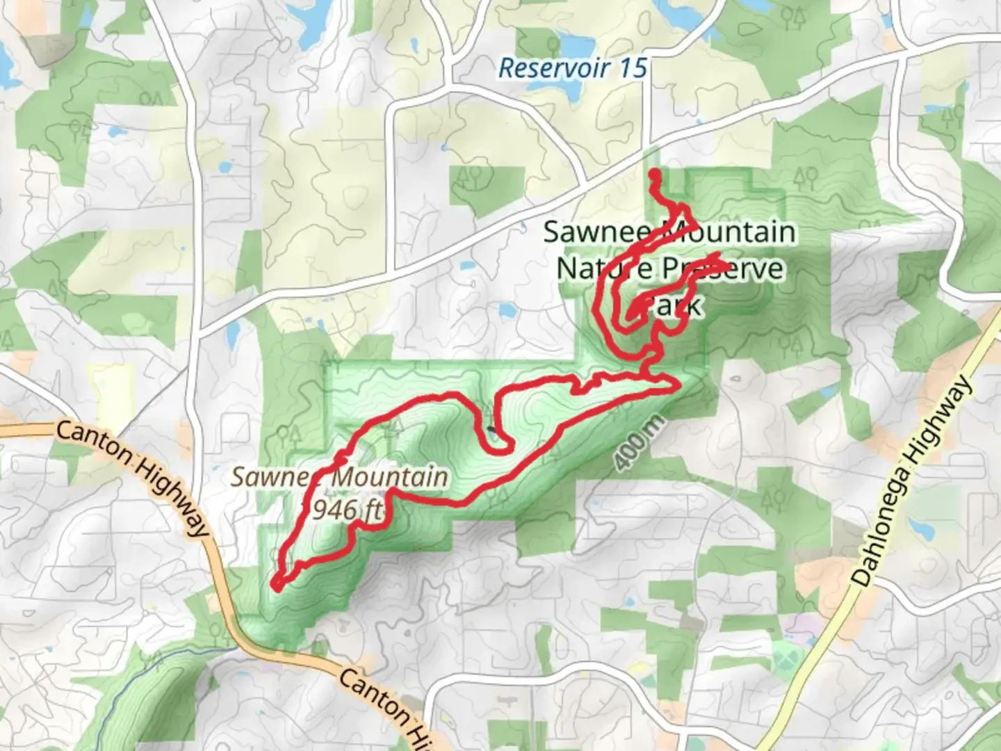 An image depicting the trail Ridgeline, Mountainside and Indian Seats Loop Trail and its surrounding area.