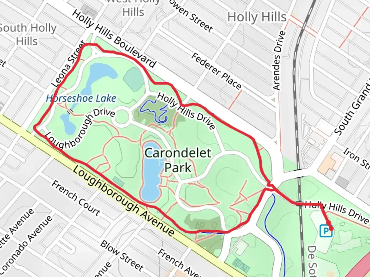 An image depicting the trail Carondelet Park Loop and its surrounding area.