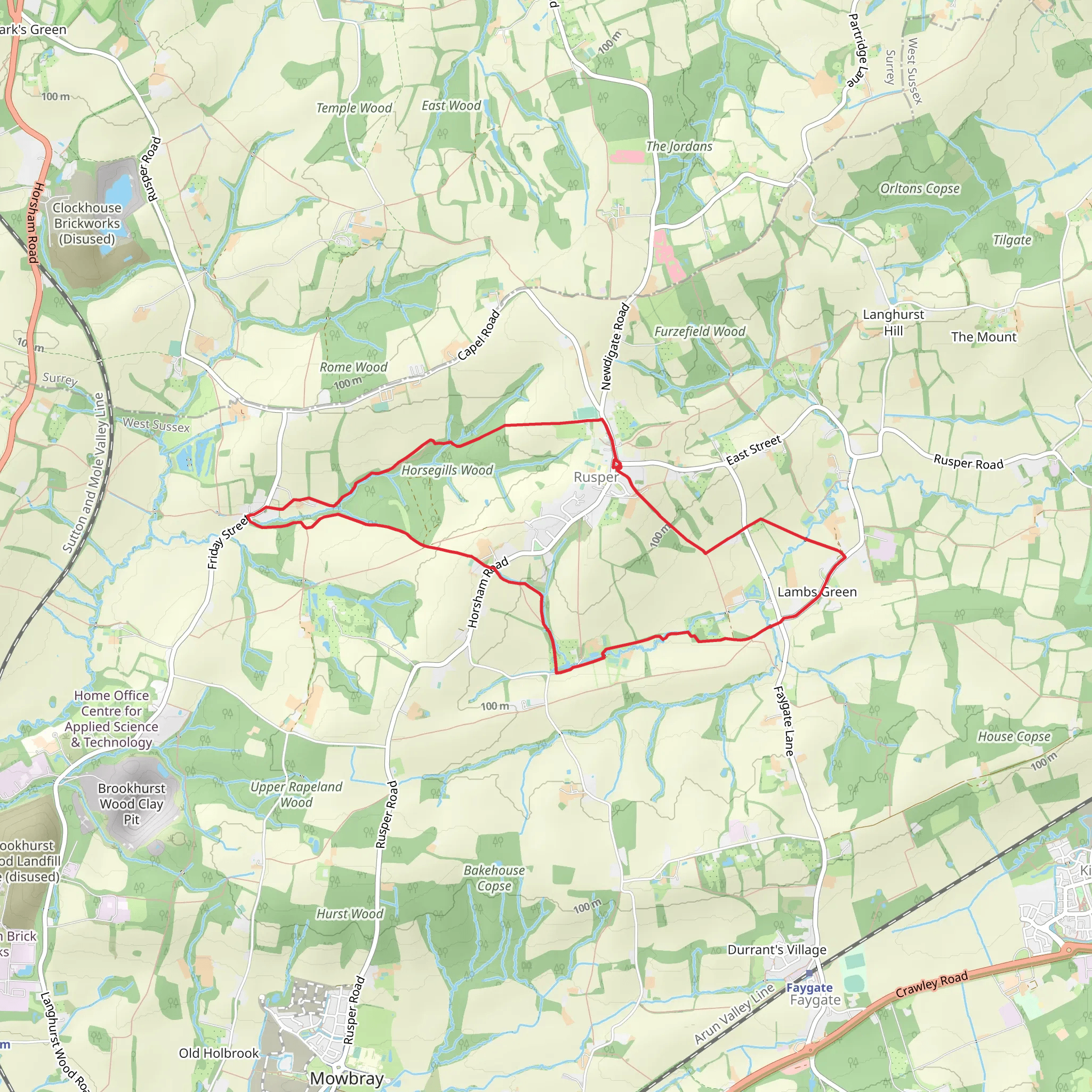 Rusper and Lambs Green Loop via Horsegills Wood mobile static map