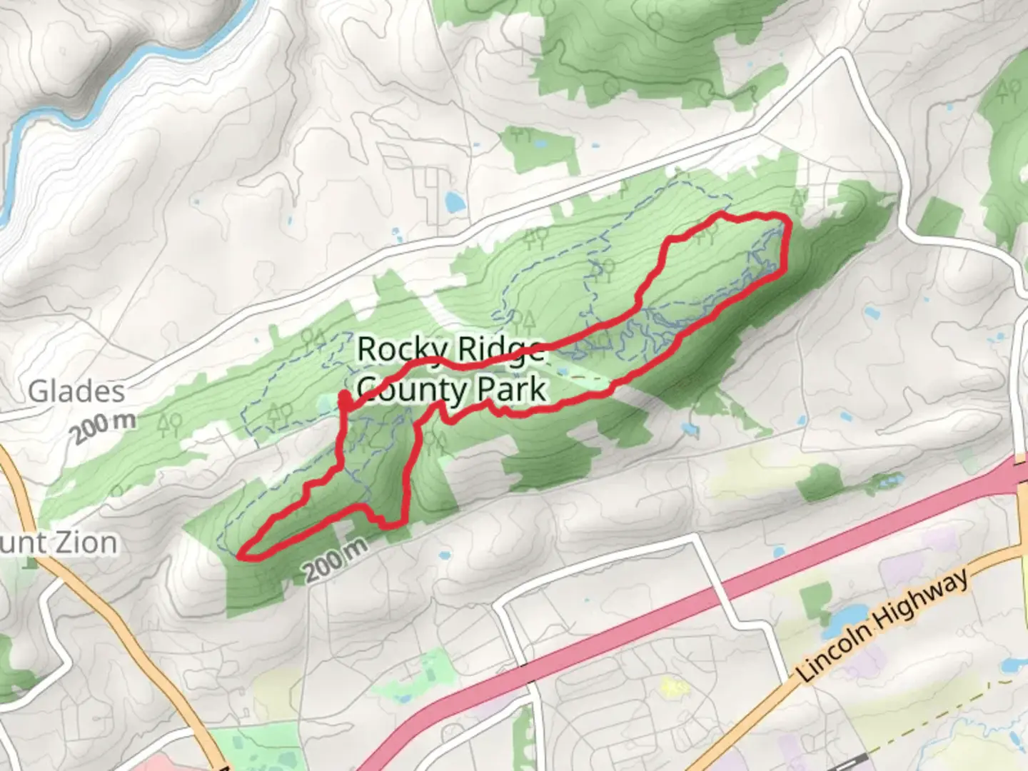 An image depicting the trail Rocky Ridge Baseball Diamond Loop and its surrounding area.
