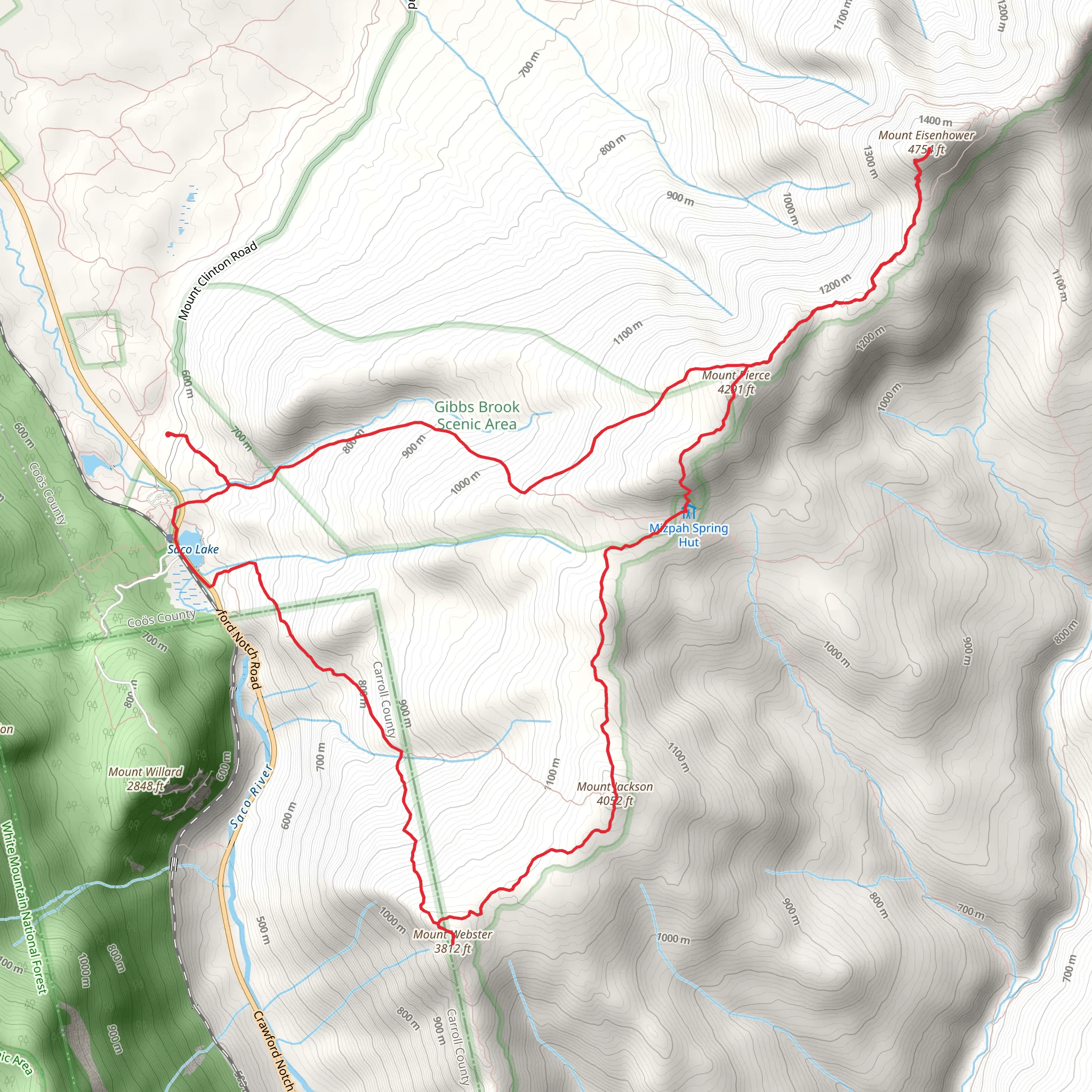Mount Pierce, Mount Jackson and Mount Webster Loop - Crawford mobile static map