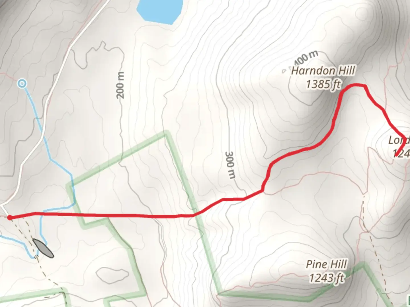 An image depicting the trail Lord Hill from North Barbour Road and its surrounding area.