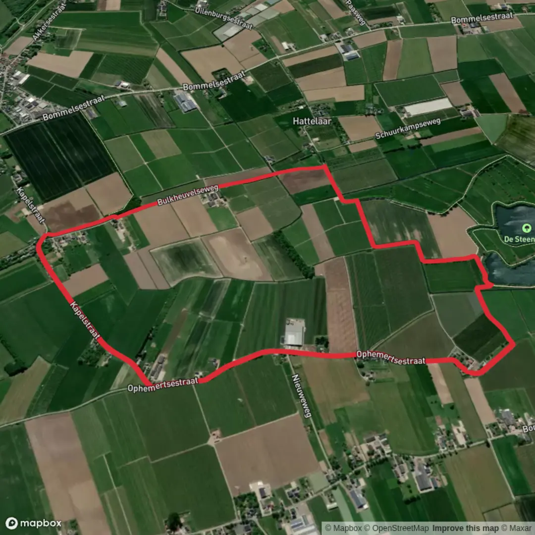 An image depicting the trail Bulkeuvelse Weg and Hoenderbosch Loop and its surrounding area.