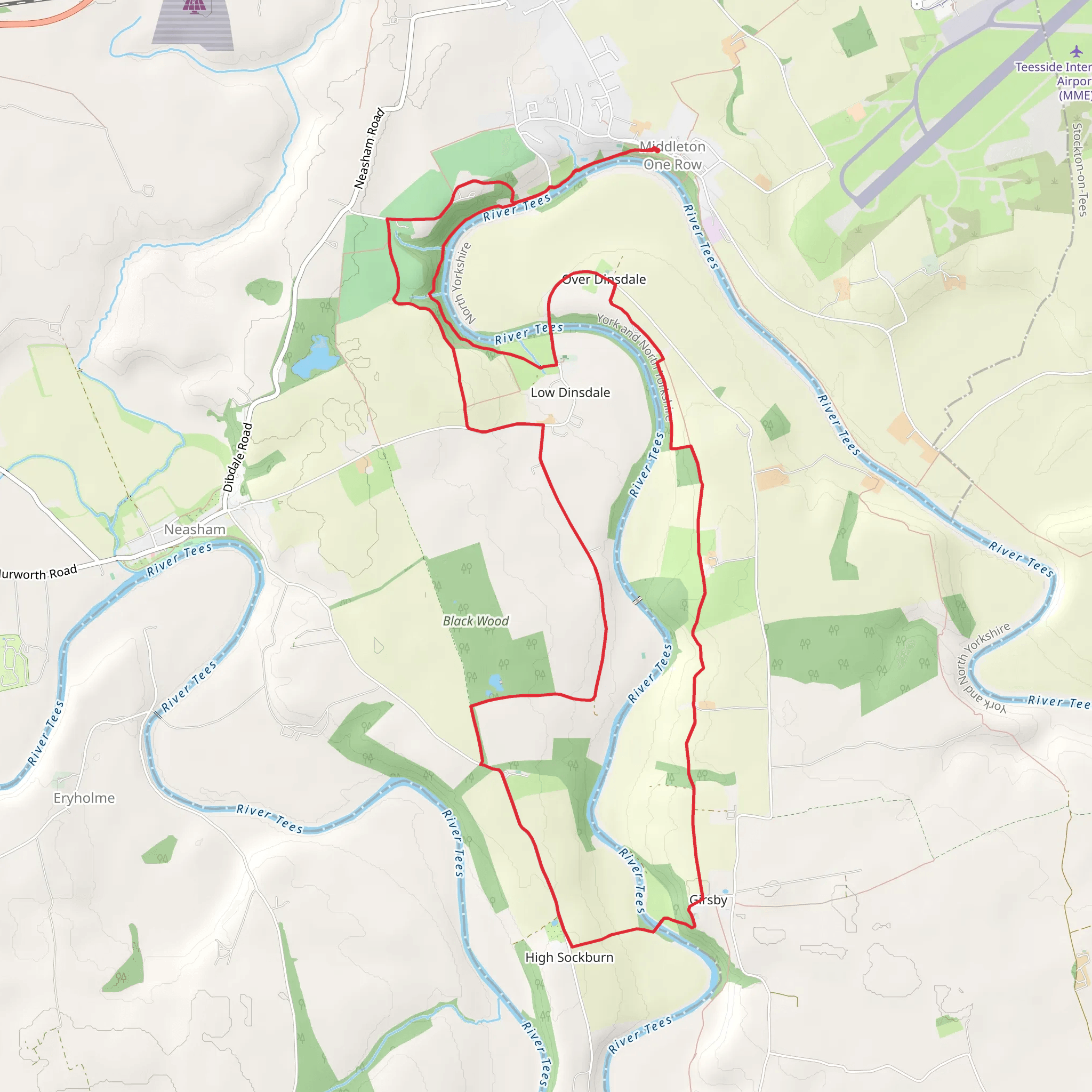 Over Dinsdale and Girsby Loop via River Tees mobile static map