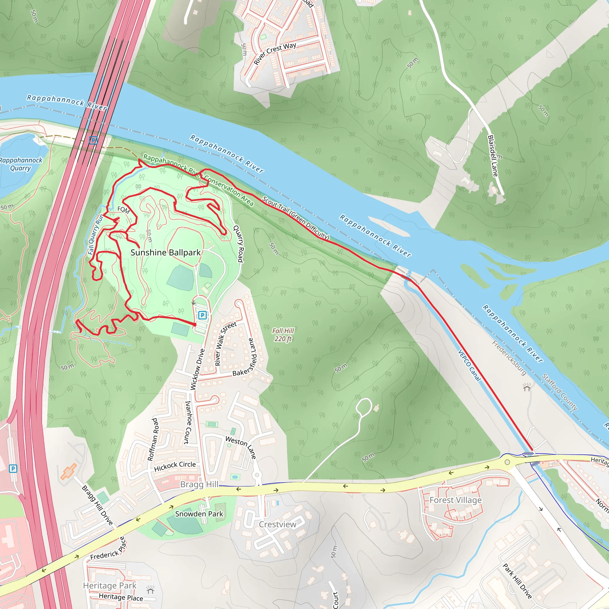 Sunshine Trail and Scout Trail in Sunshine Ballpark mobile static map