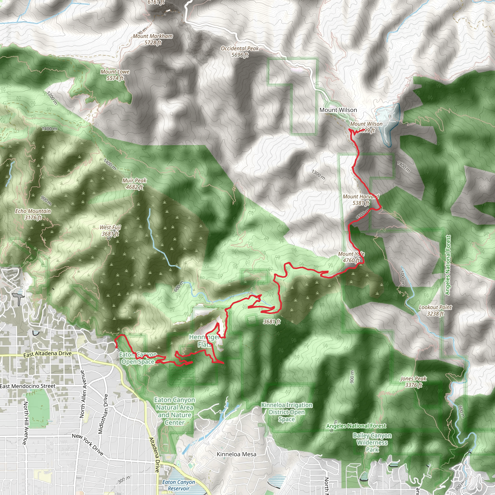 Mount Fuji, Harvard, Yale and Wilson via Mount Wilson Trail mobile static map