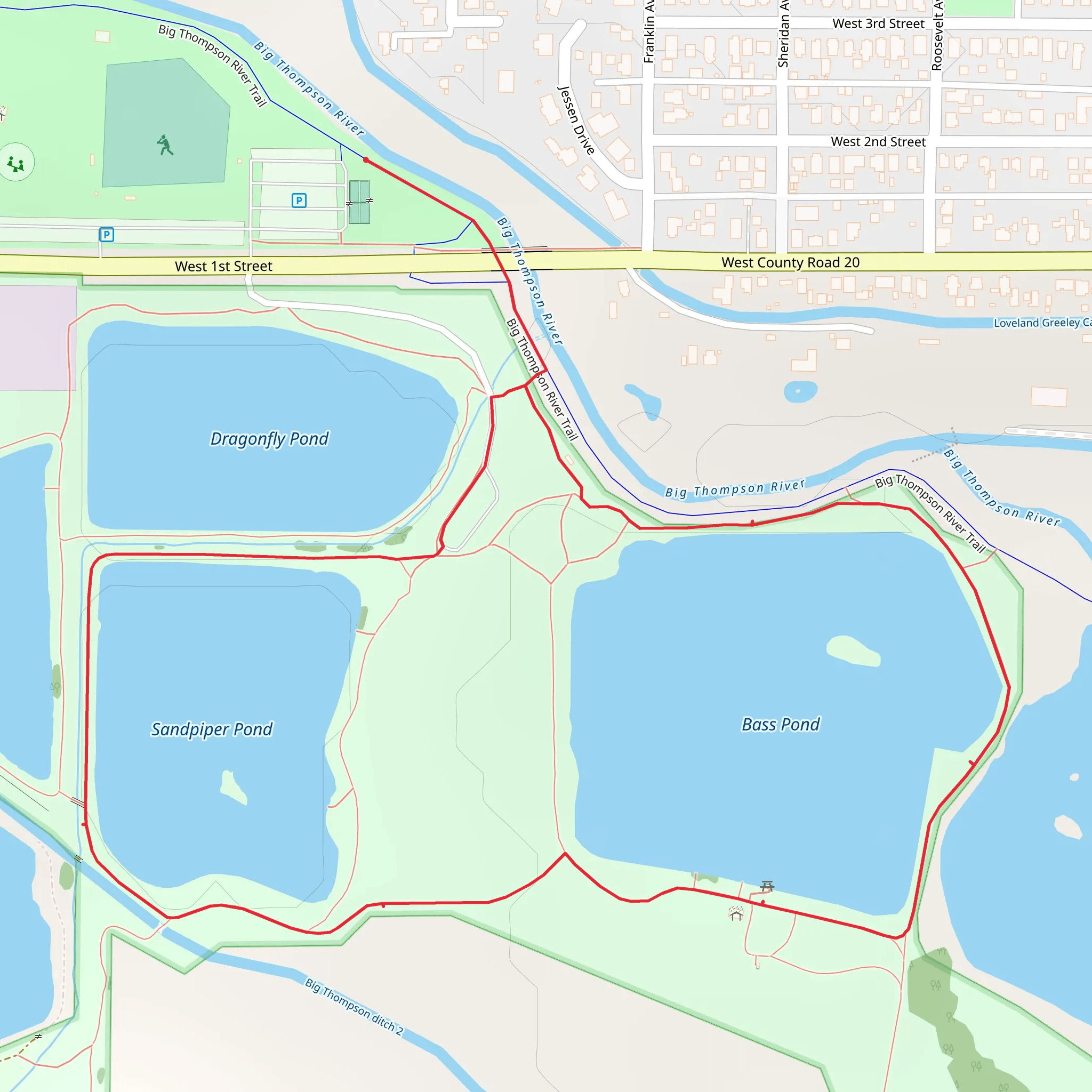 Dragonfly, Sandpiper and Bass Pond Loop Trail mobile static map
