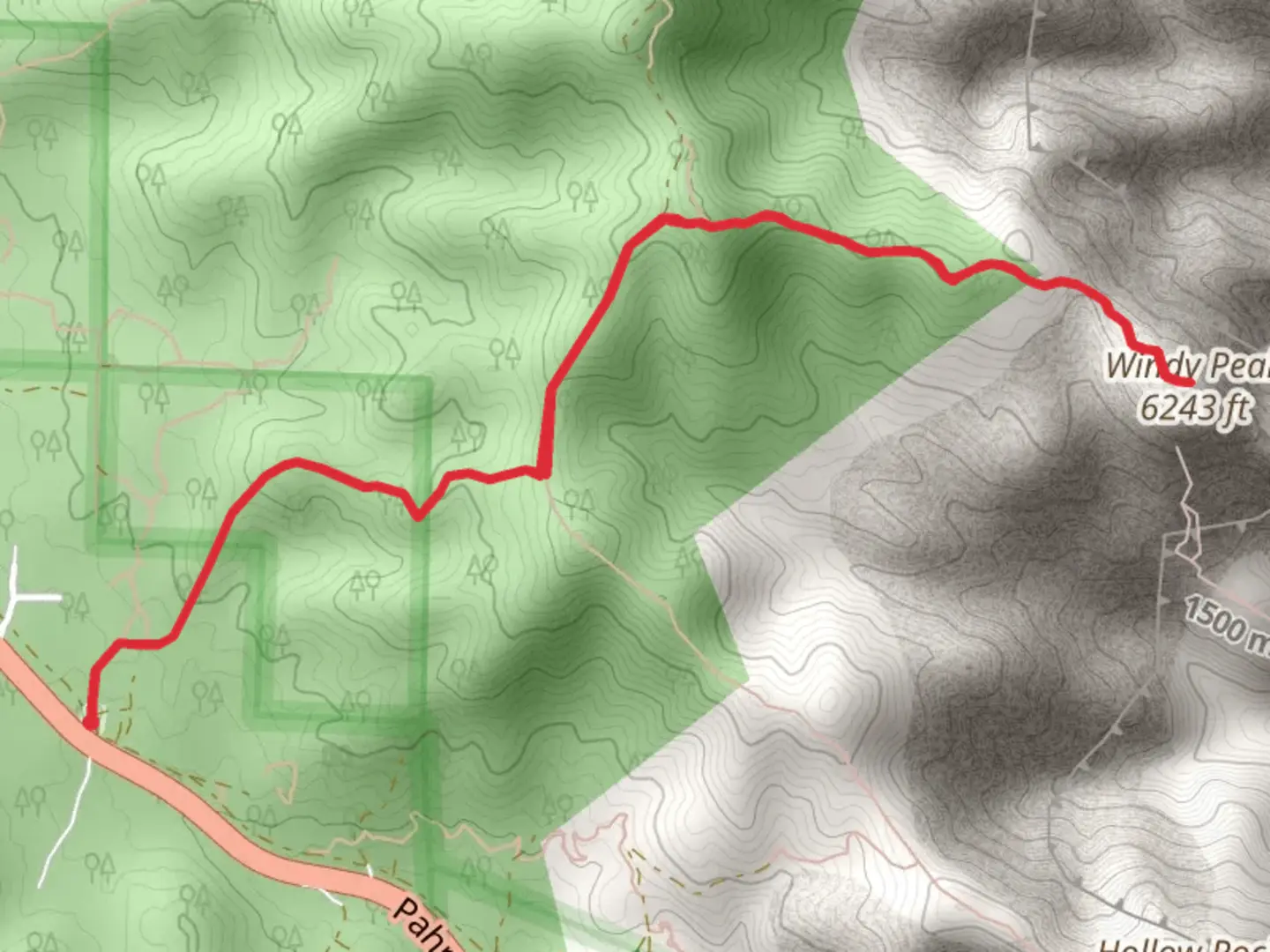 An image depicting the trail Windy Peak Out and Back and its surrounding area.