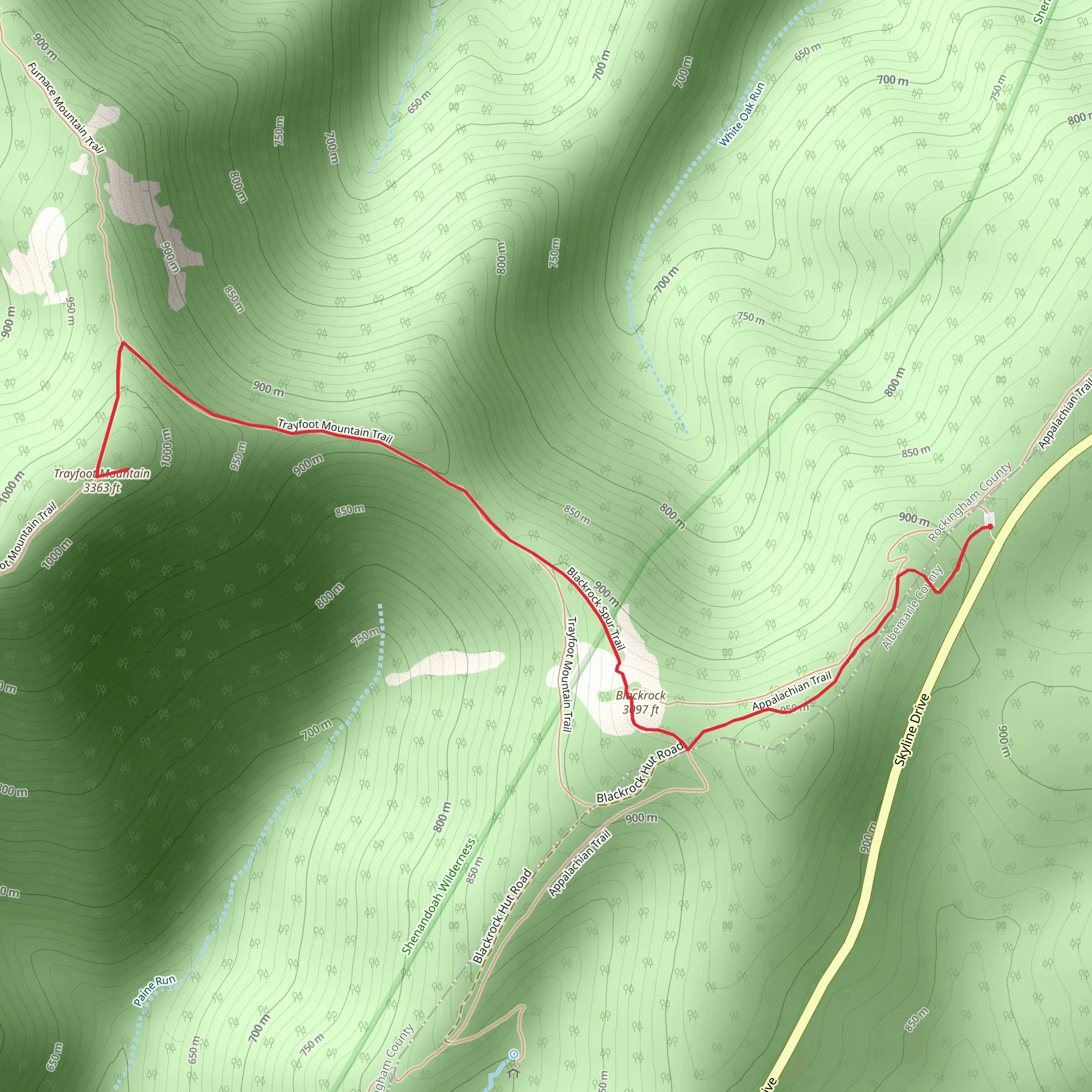 Trayfoot Mountain via Blackrock Hut Fire Road mobile static map