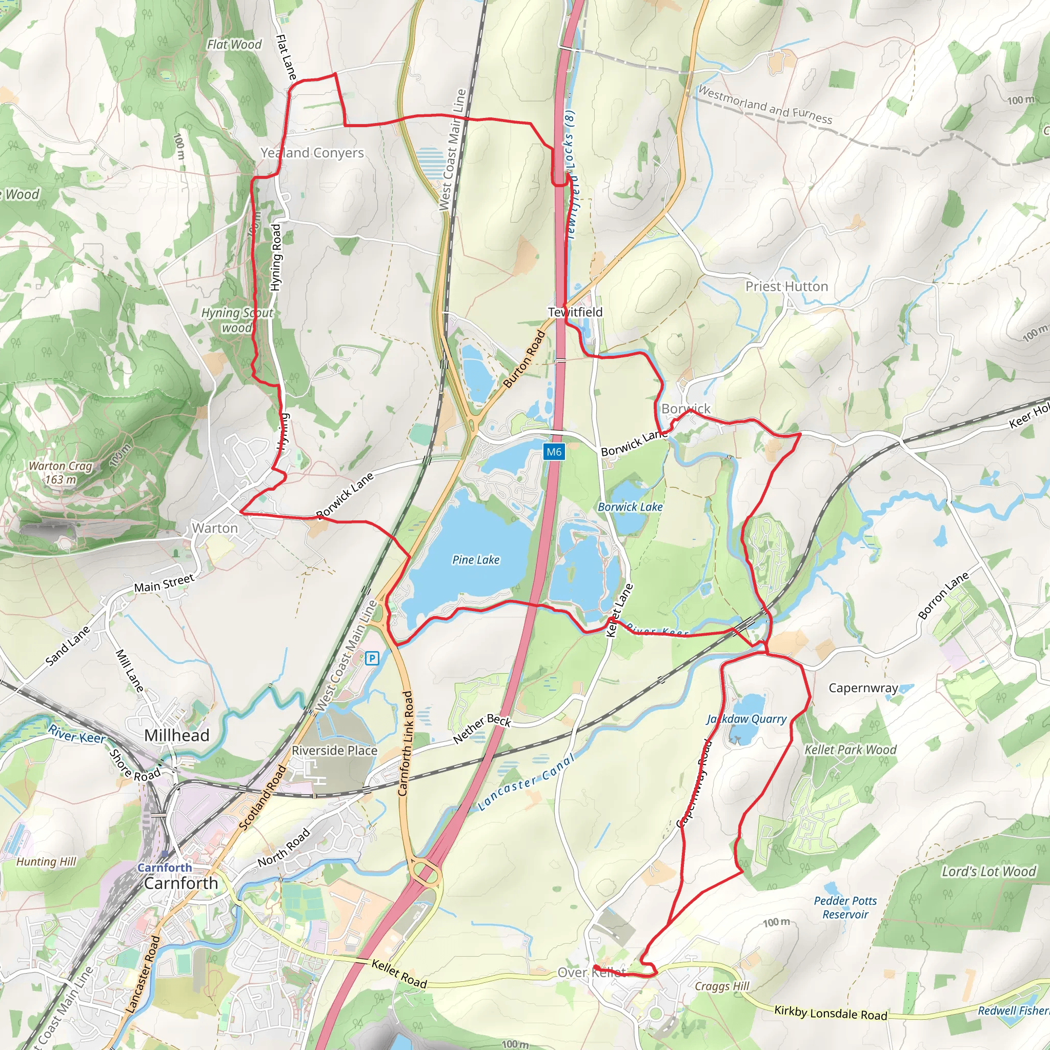 Over Kellet, Borwick and Warton Loop via Pine Lake mobile static map