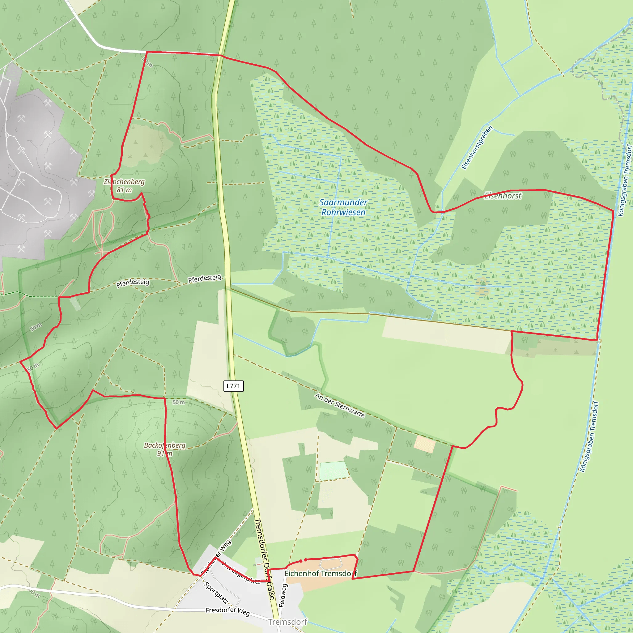 Backofenberg, Ziebchenberg and Tremsdorf Loop mobile static map