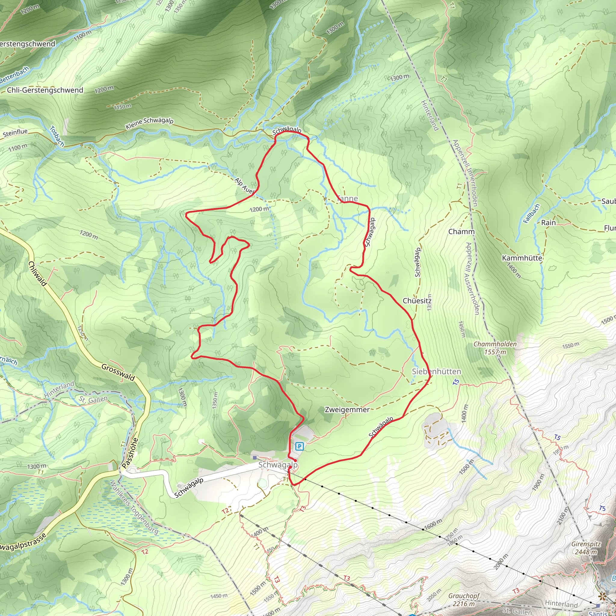 Schwägalp - Siebenhütten - Tosegg - Tanne mobile static map