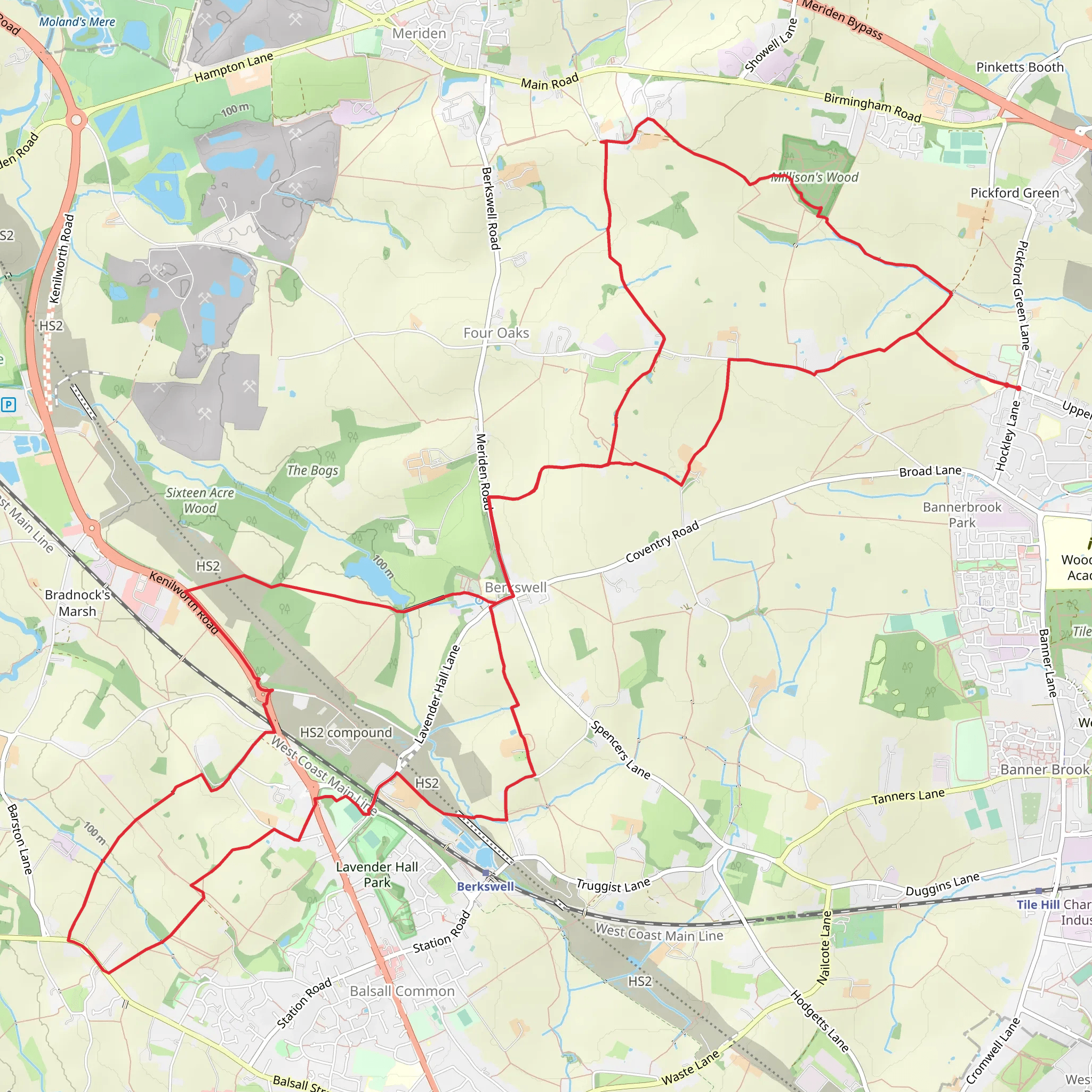 Pickford Green and Berkswell Loop mobile static map