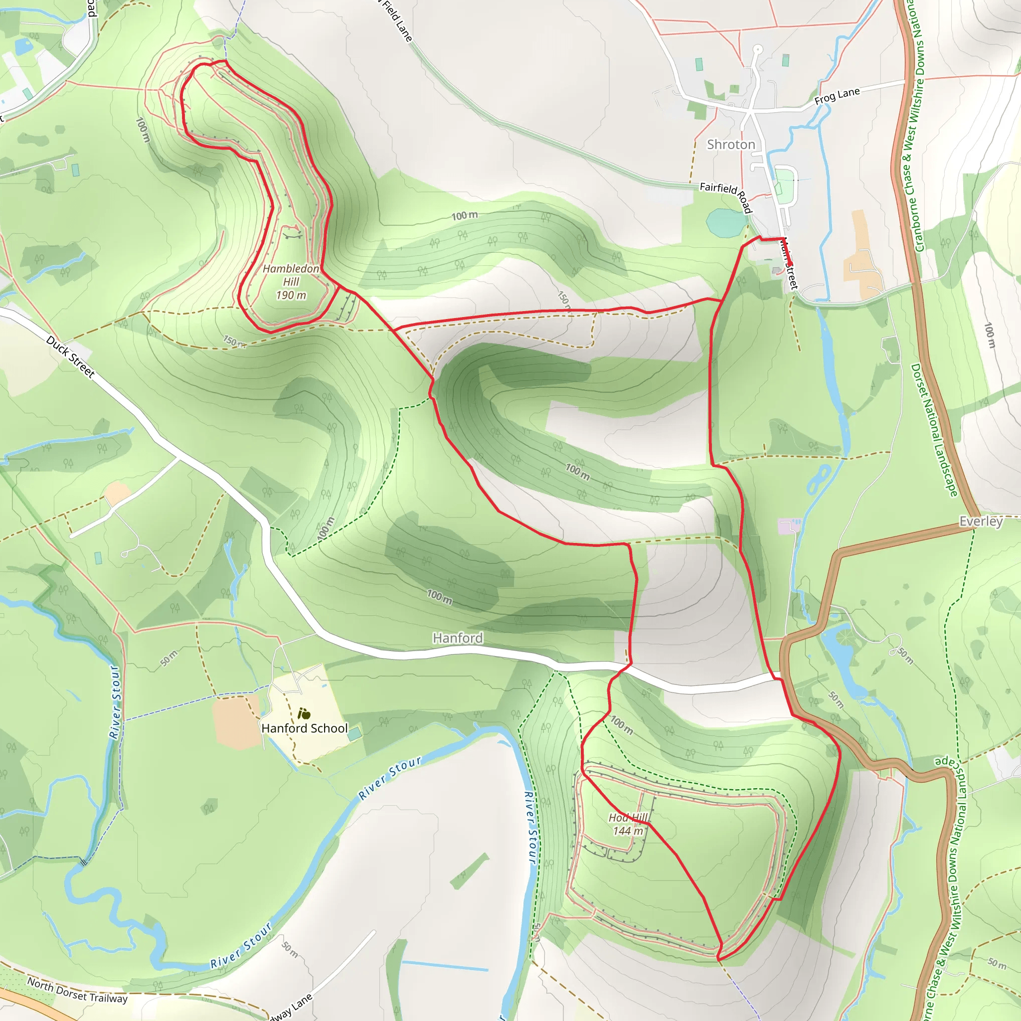 Hambledon Hill and Hod Hill from Shroton mobile static map