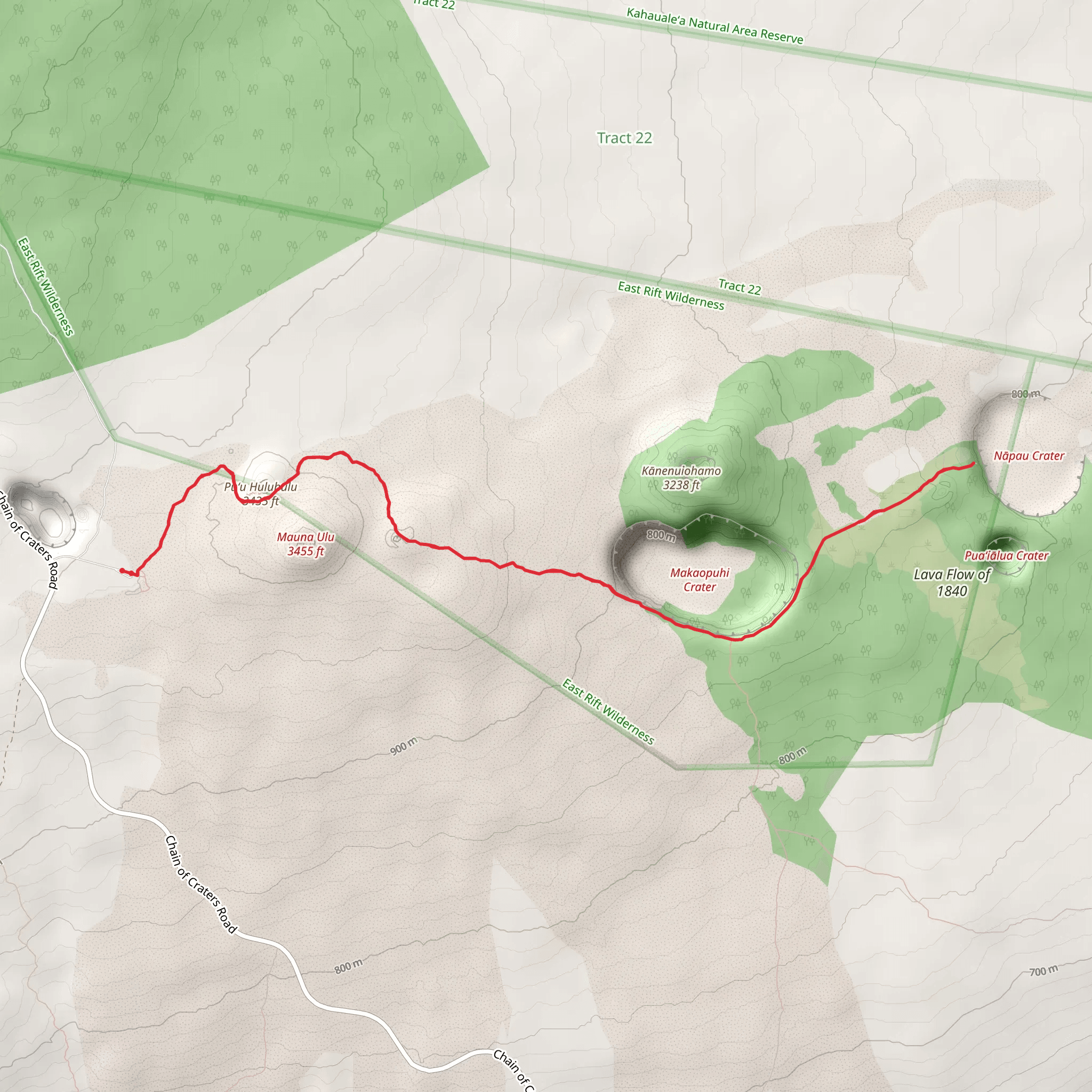 Puʻu Huluhulu, Makaopuhi Crater and Nāpau Crater Trail mobile static map