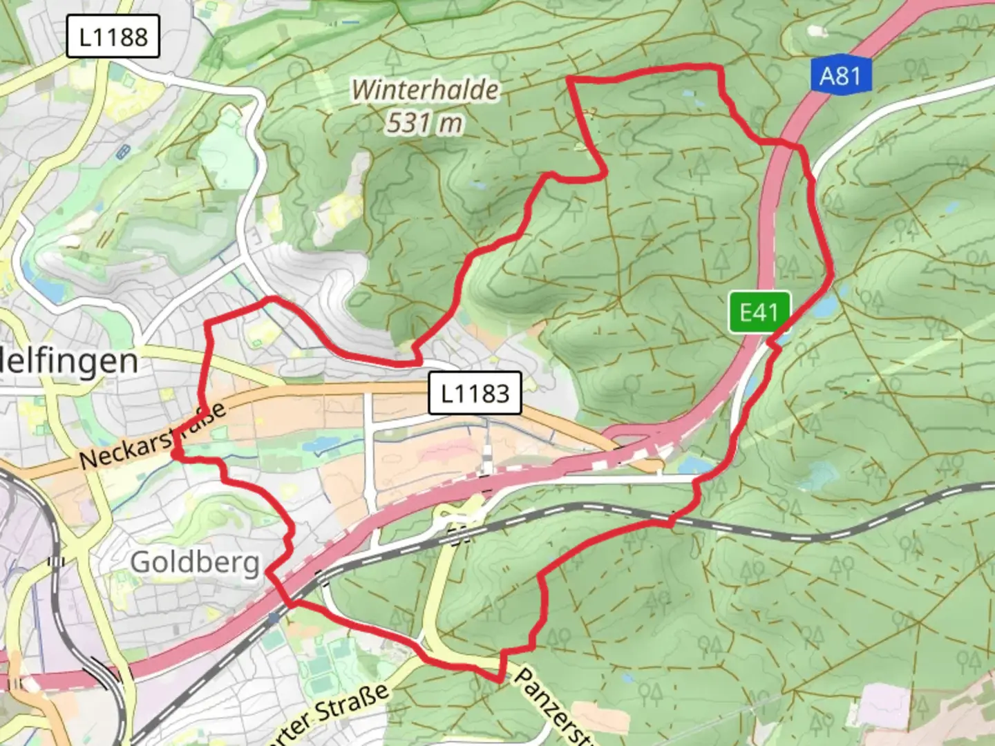 An image depicting the trail Sindelfingen Loop and its surrounding area.