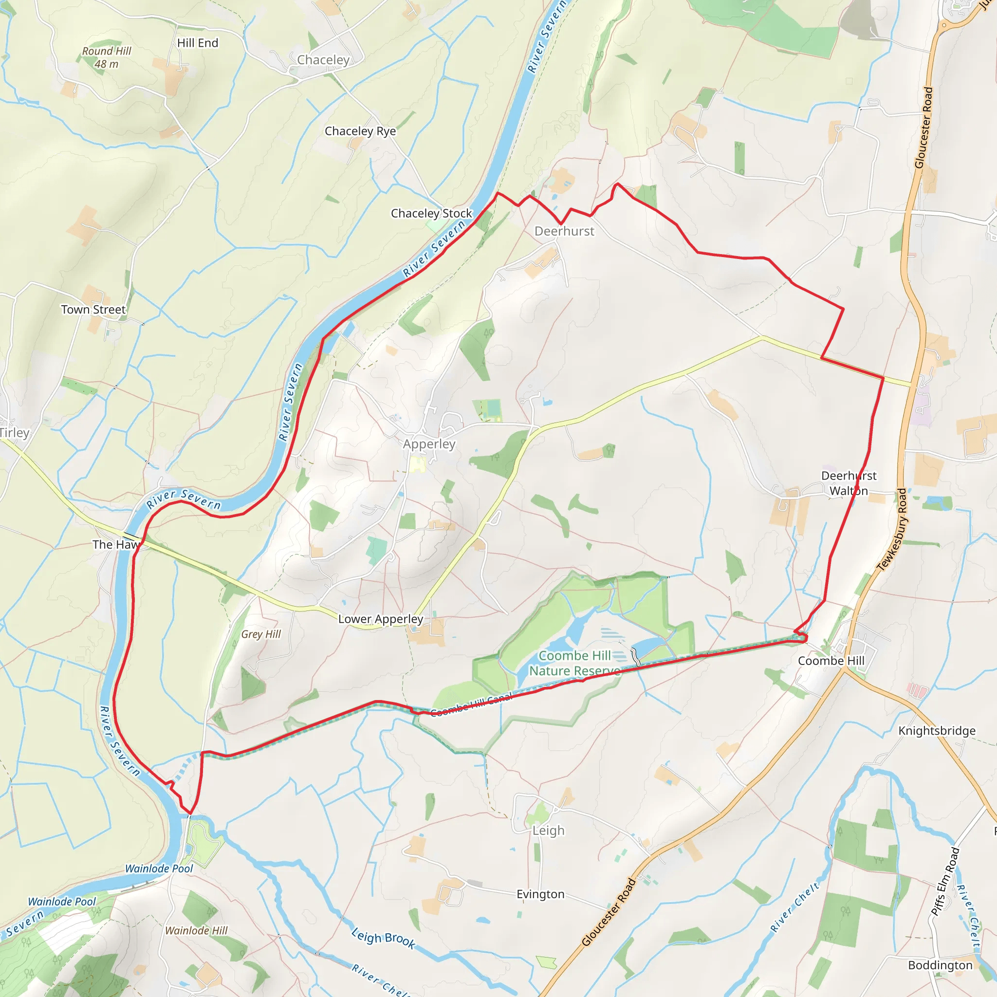 Coombe Hill Canal and River Severn via Severn Way mobile static map