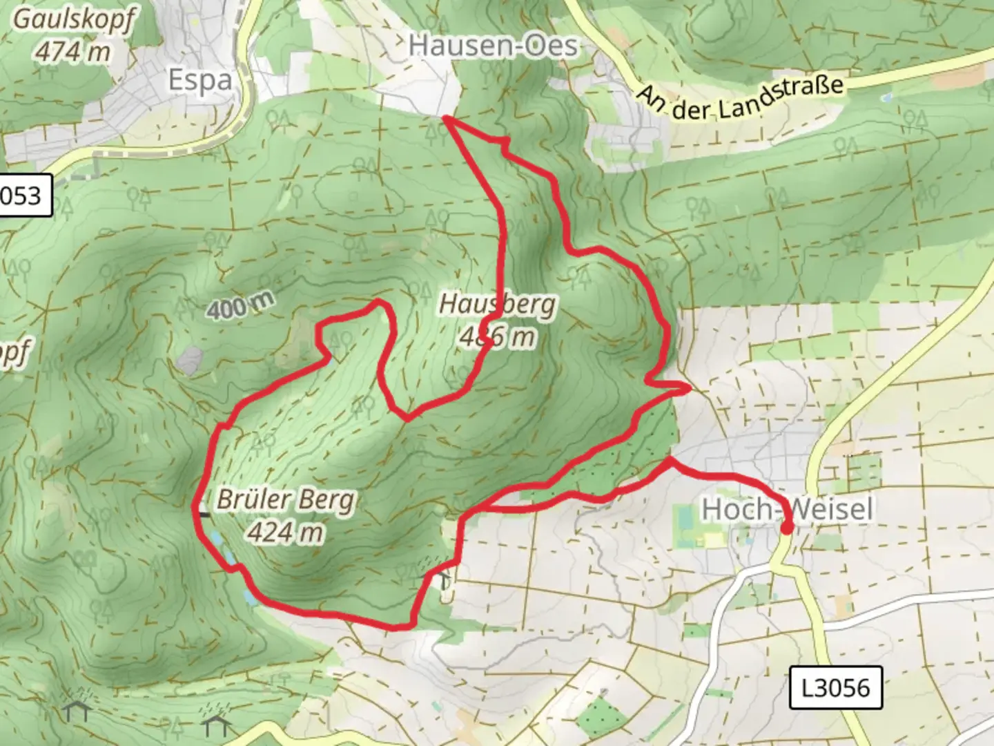 An image depicting the trail Hausberg via Taunusklub Route and its surrounding area.