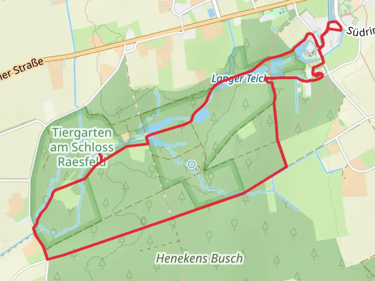 An image depicting the trail Großer Teich and Weinbergteich via Zum Schelderhoff and Tiergarten and its surrounding area.