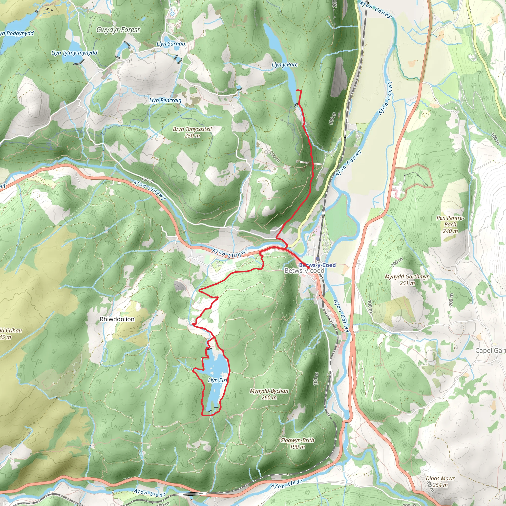 Two Lakes of the Gwydir Forest - Llyn Elsi and Llyn Parc mobile static map