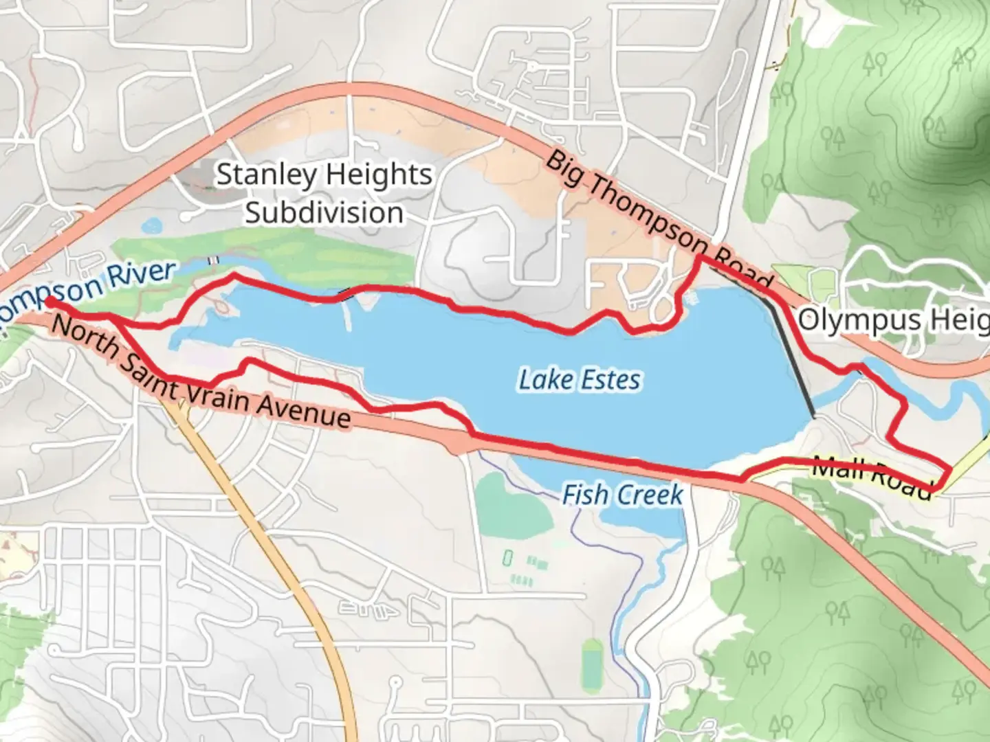 An image depicting the trail Lake Estes Loop and its surrounding area.
