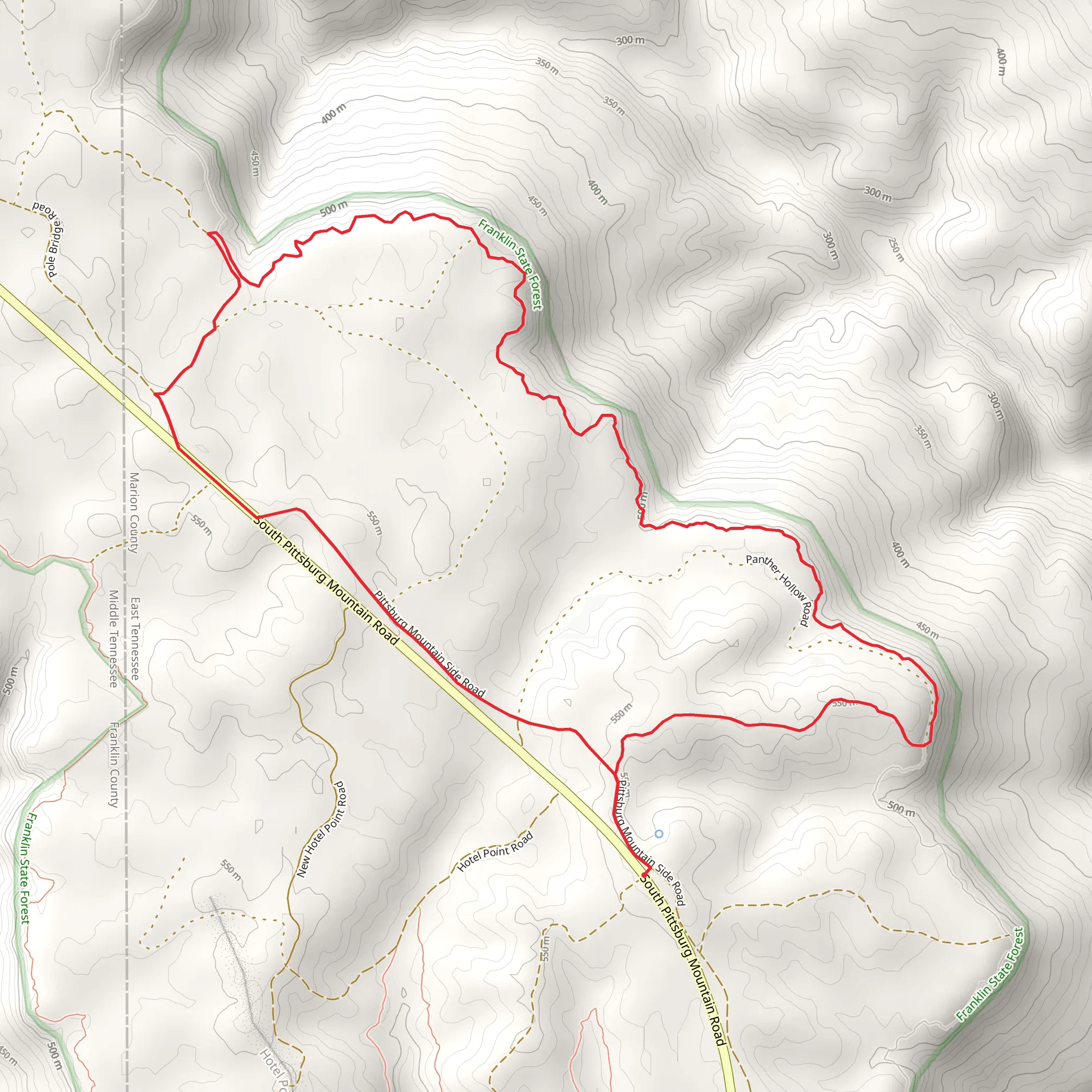 South Pittsburg Mountain Road and Hiking Trail mobile static map