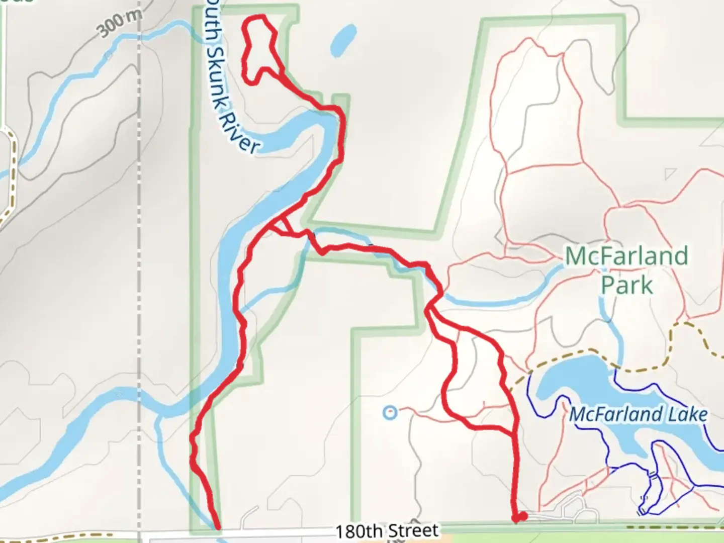 An image depicting the trail South Skunk River Loop and its surrounding area.